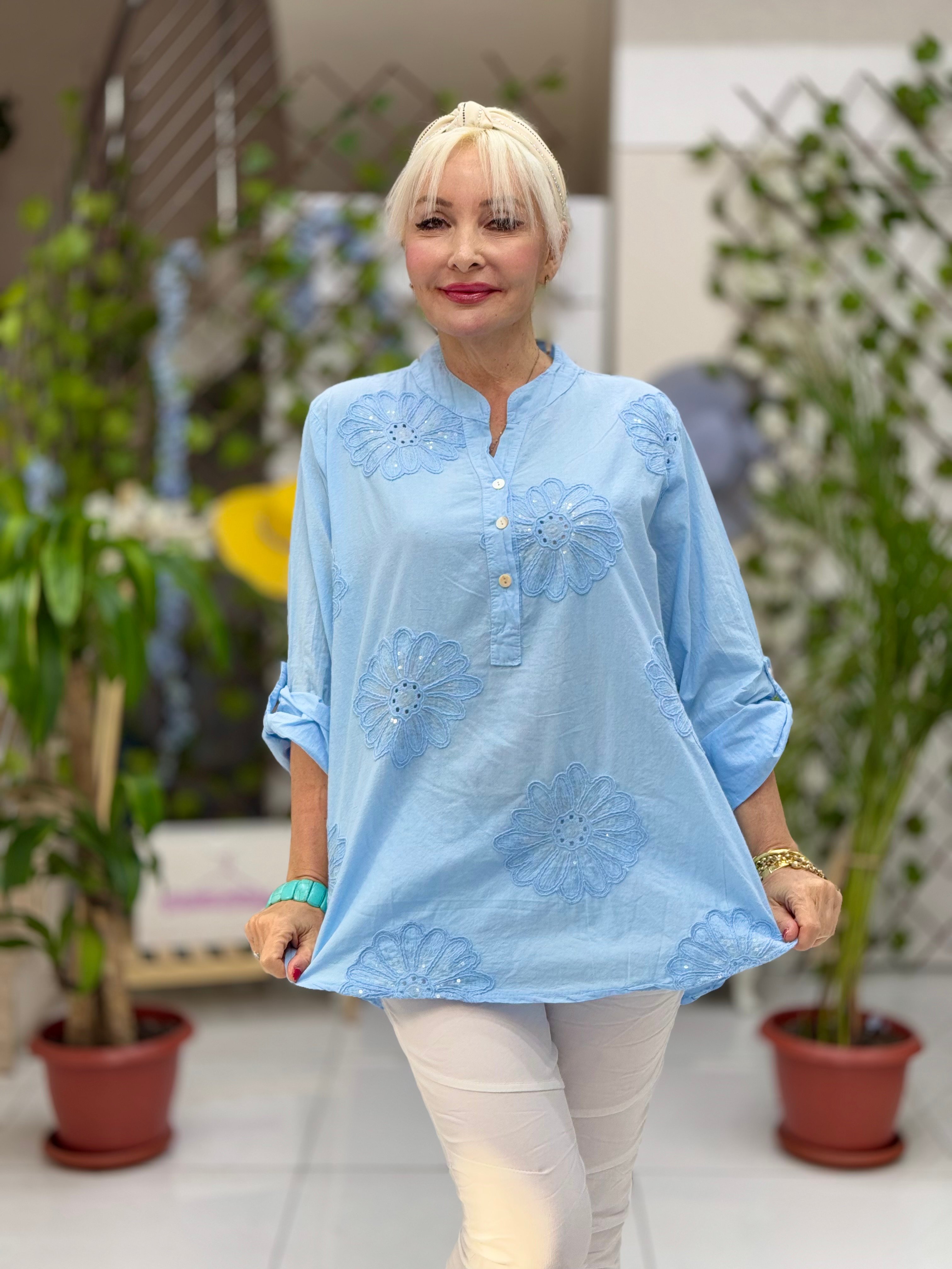 YG20011 İtalyan Papatya Pul Payet Coton Bluz Bebemavi