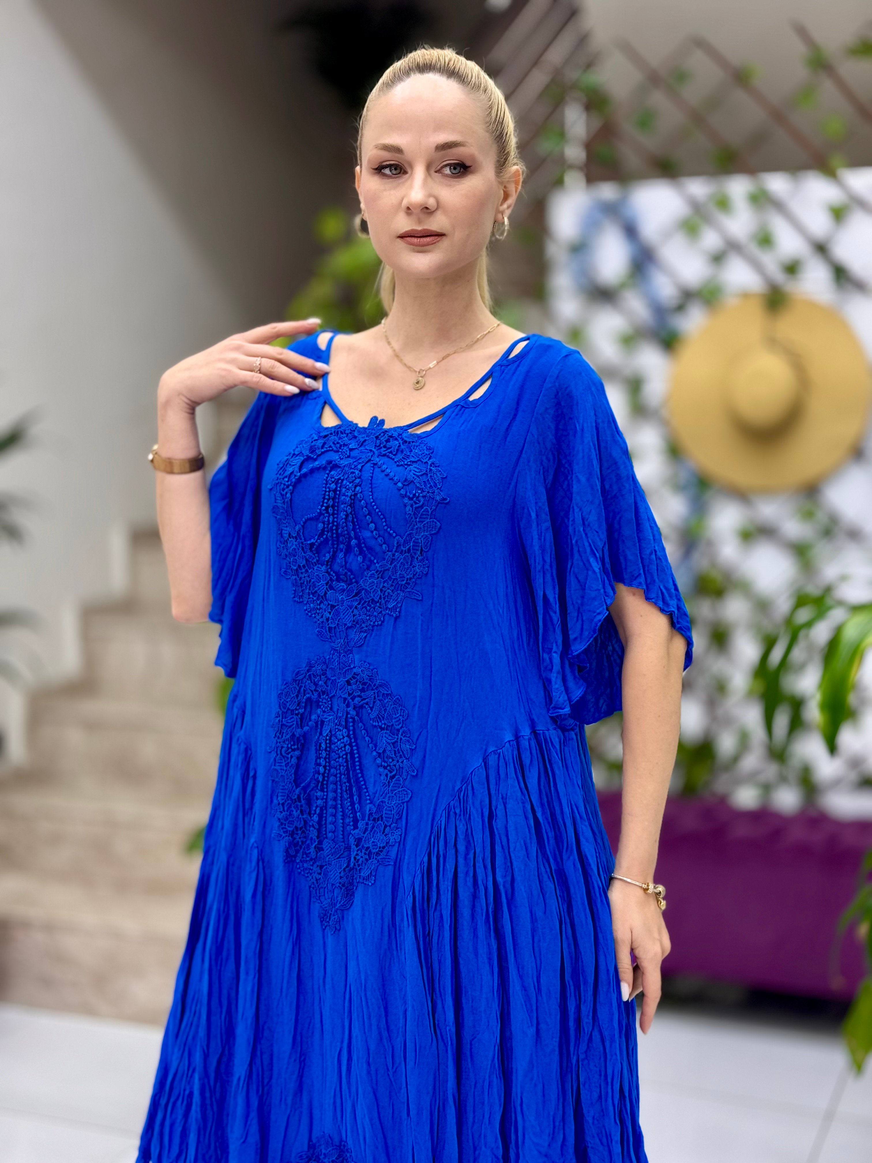 VL1150 Yaka Detay Vual Elbise Saks