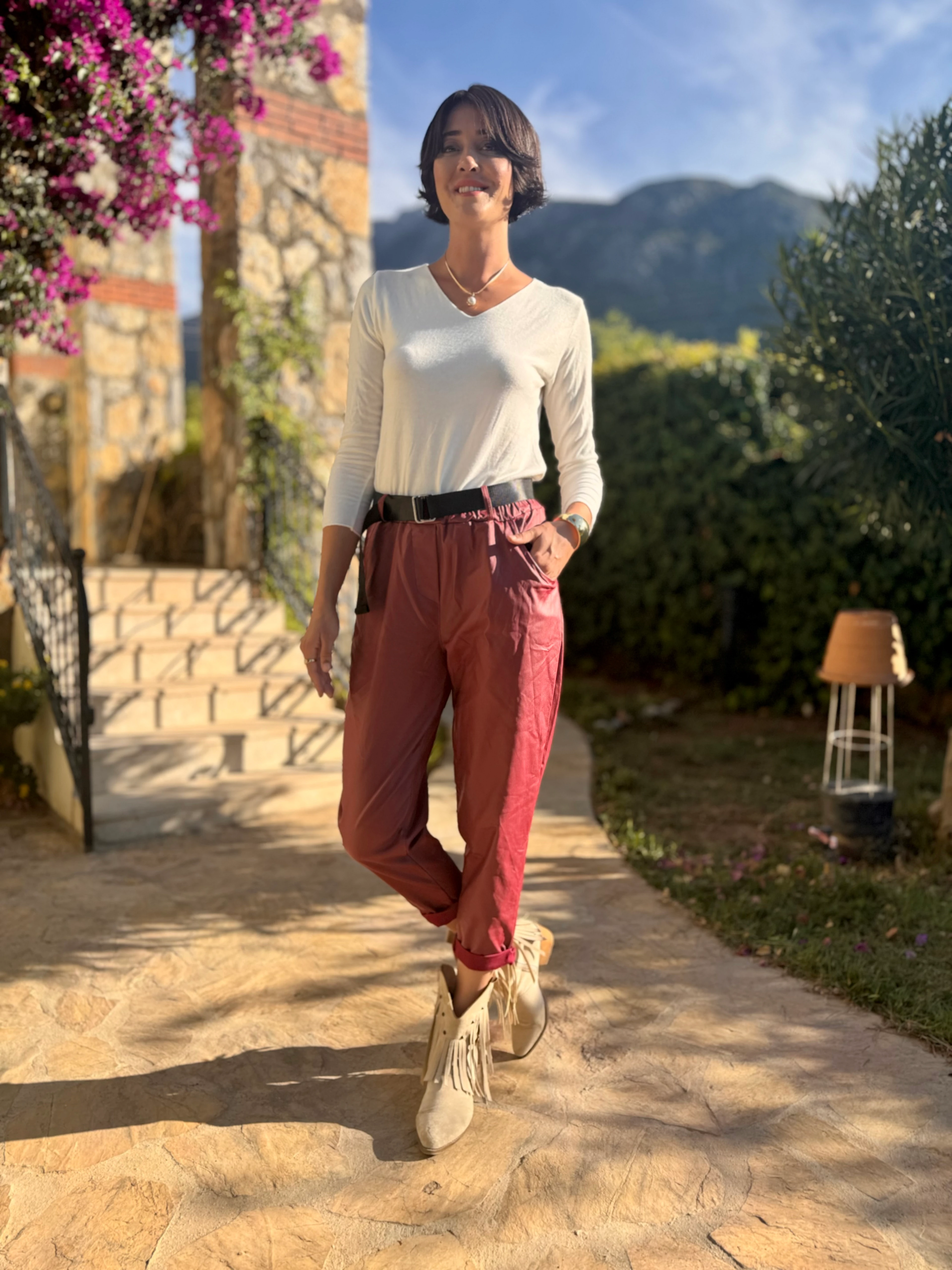 NC8600 İtalyan Deri Pantolon Bordo