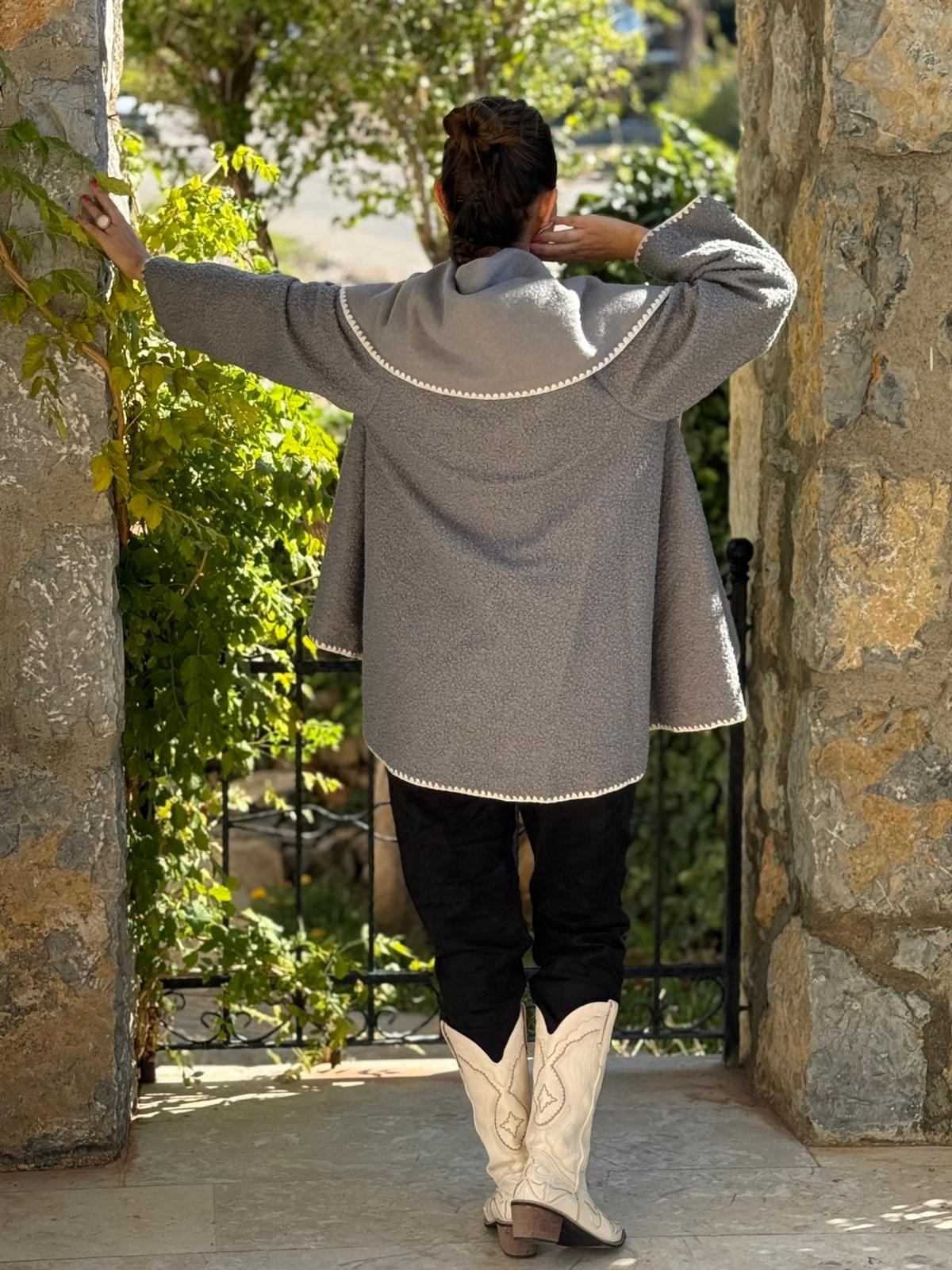 YG3695 Dökümlü İtalyan Buklet Kaban Gri