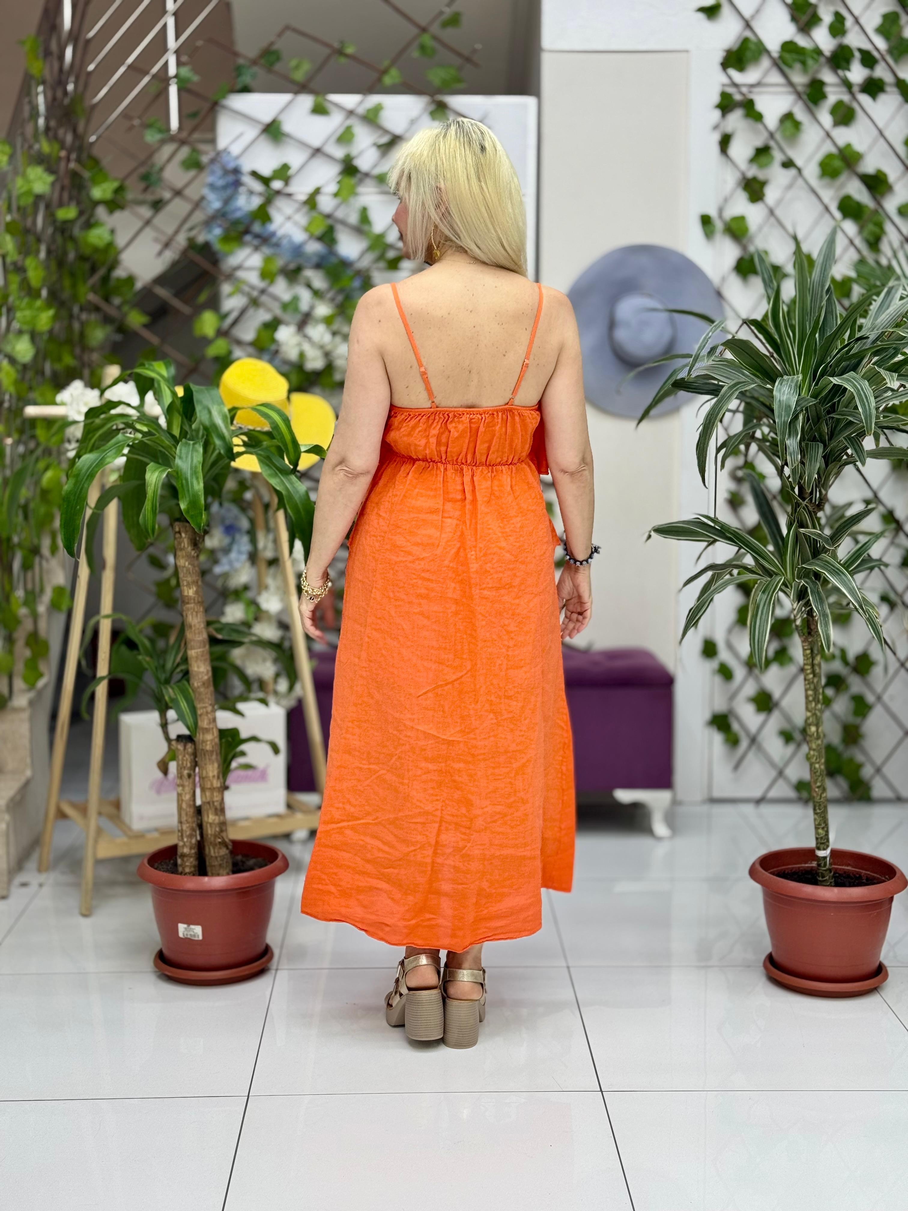 NC13179 İtalyan Keten Şortlu Takım Oranj