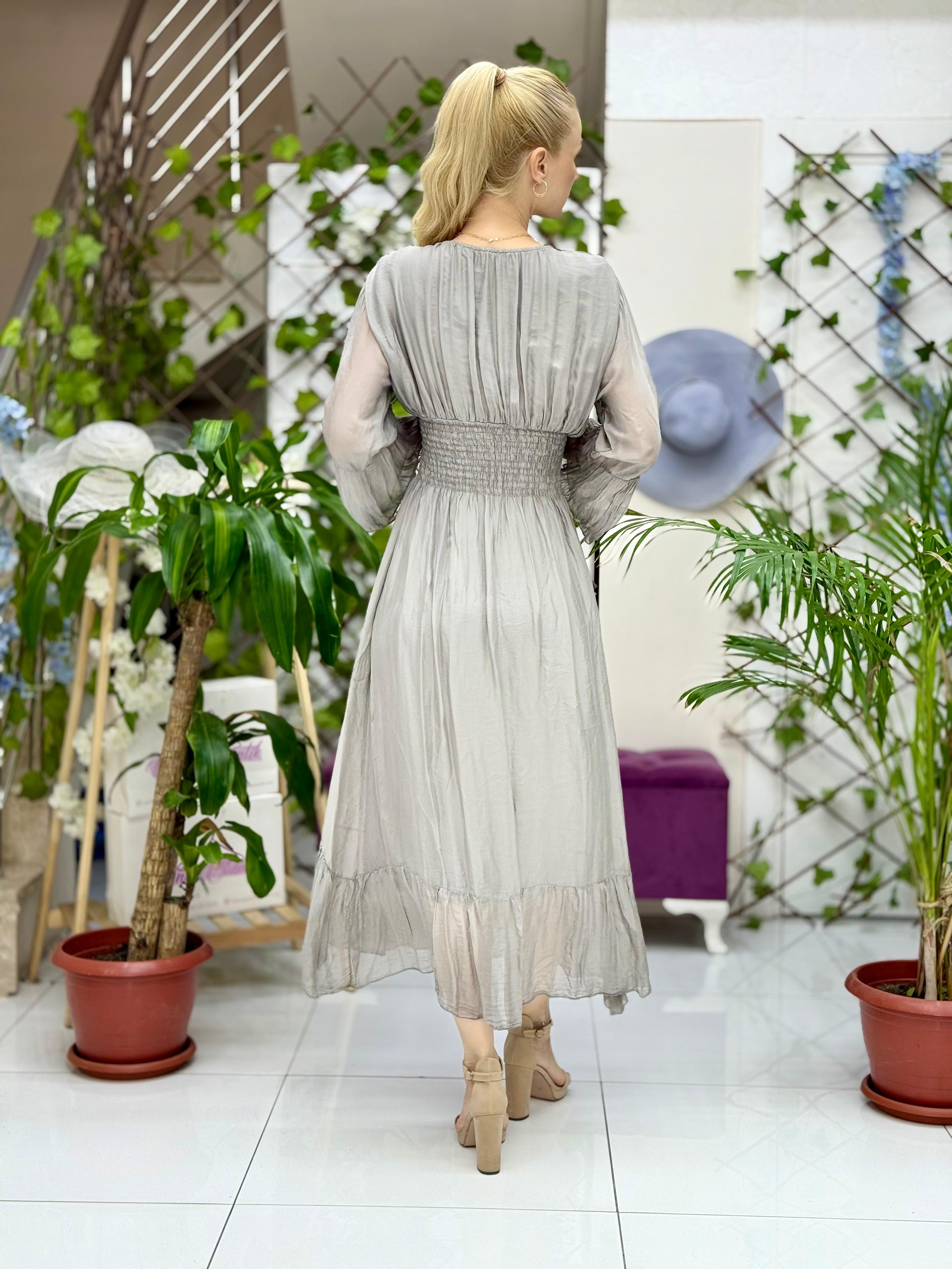 N510337 Vestido De Seda Italiana Beige