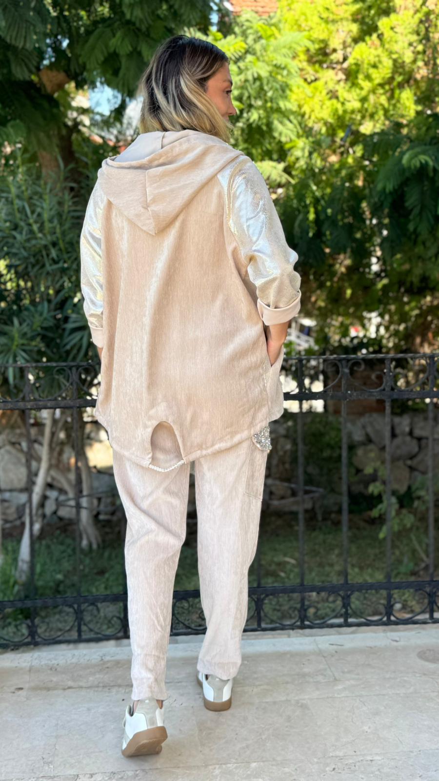 LS13220 İtalyan Cebi Taşlı Kadife Pantolon Bej