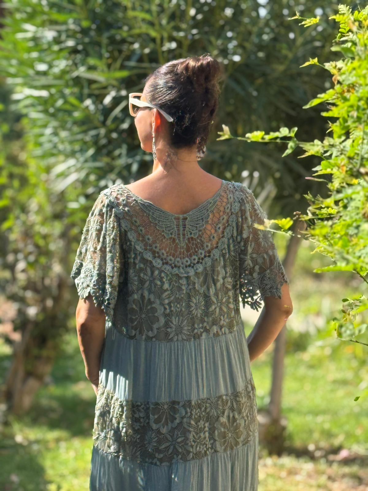 NCC10337 İtalyan İpek Elbise Haki