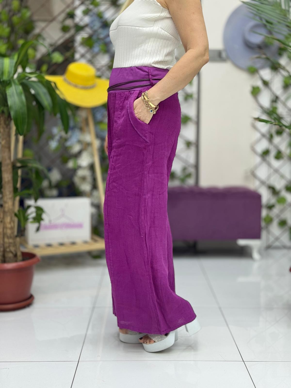 P3082 PANTALÓN LINO ITALIANO MARRÓN