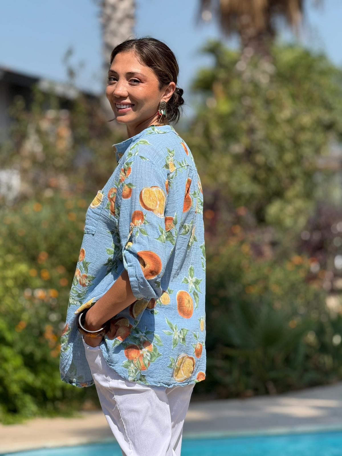 NC154553 İtalyan Pamuk Keten Bluz Mavi