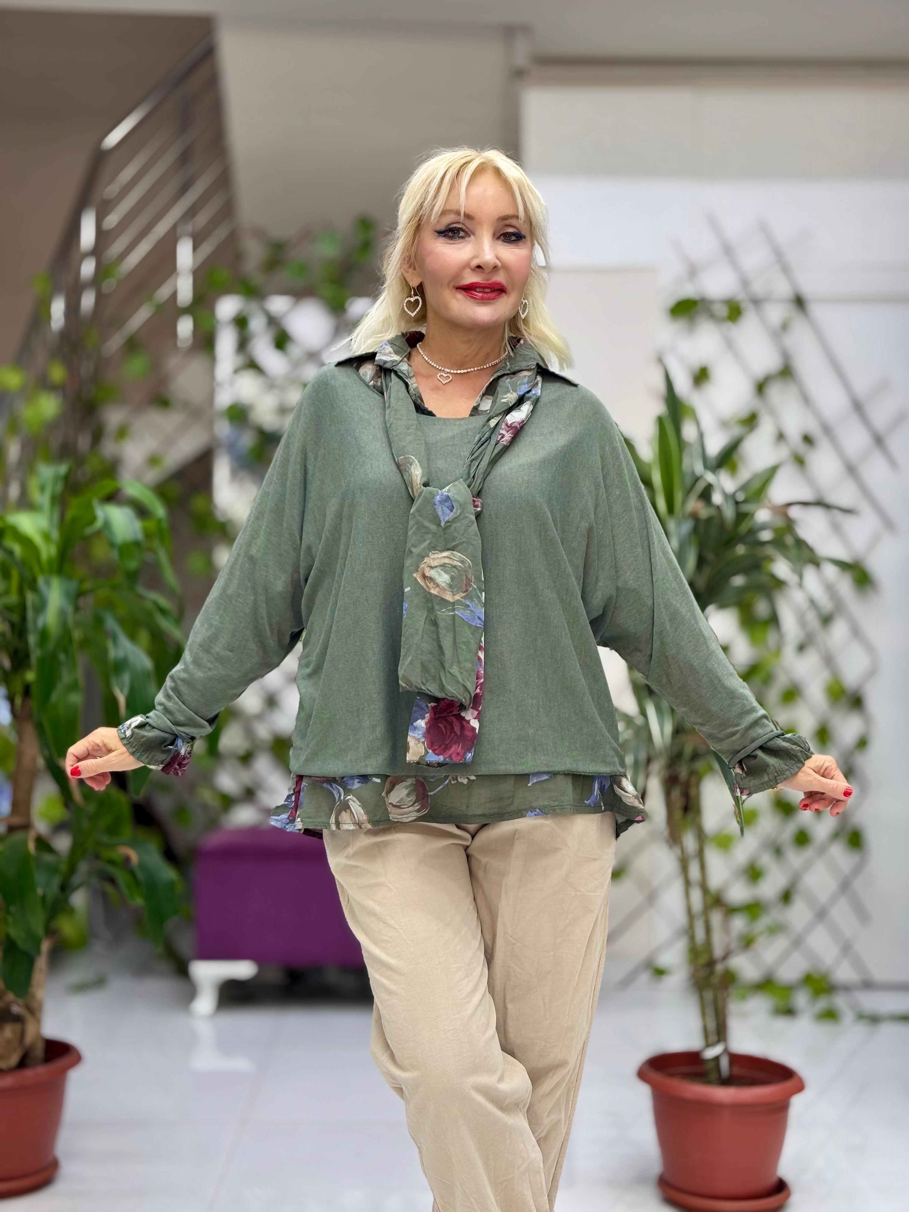 P6811 Prendas de punto con estampado de camuflaje Caqui