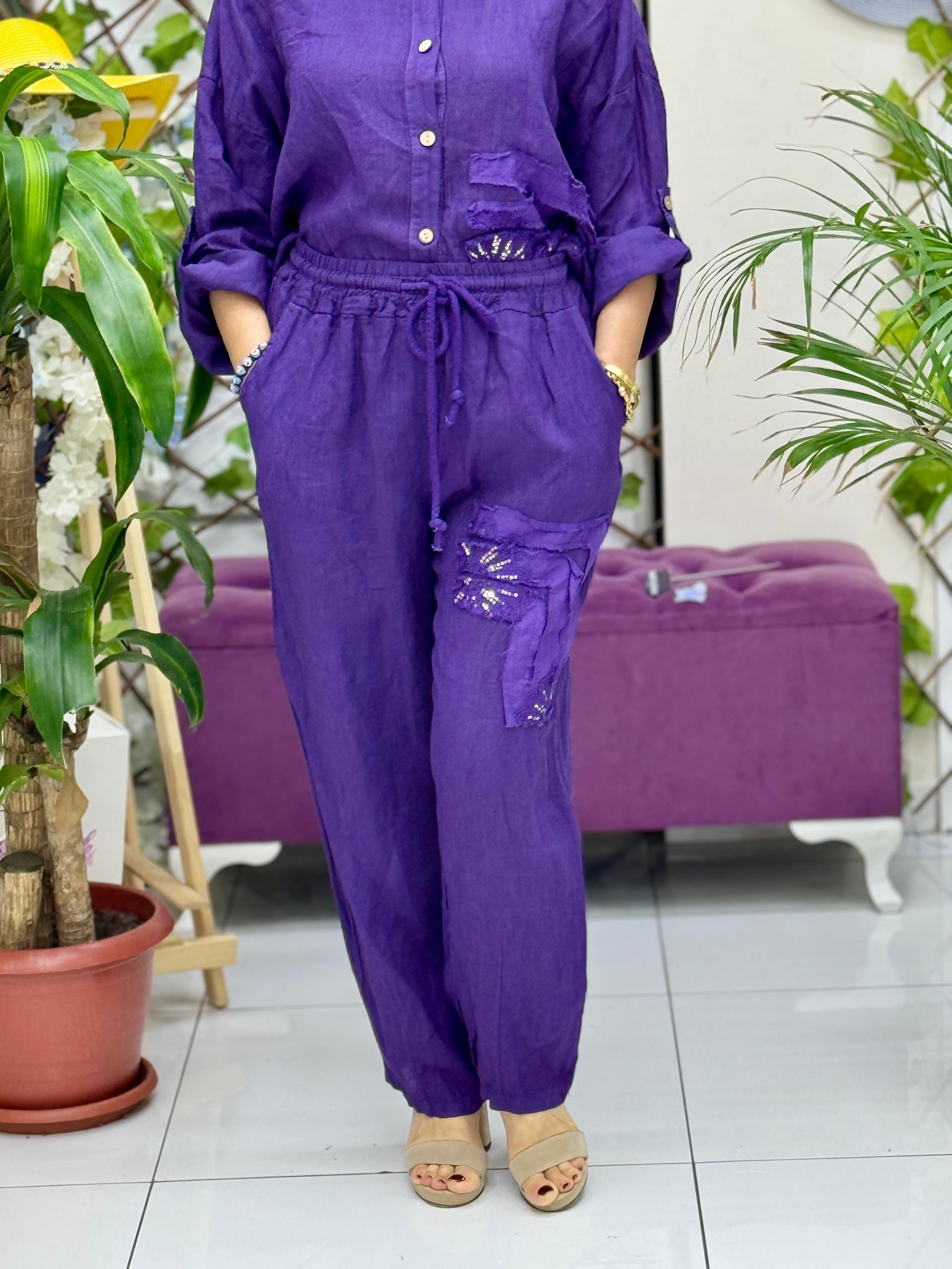 N10661 Traje Italiano Lino Ciruela