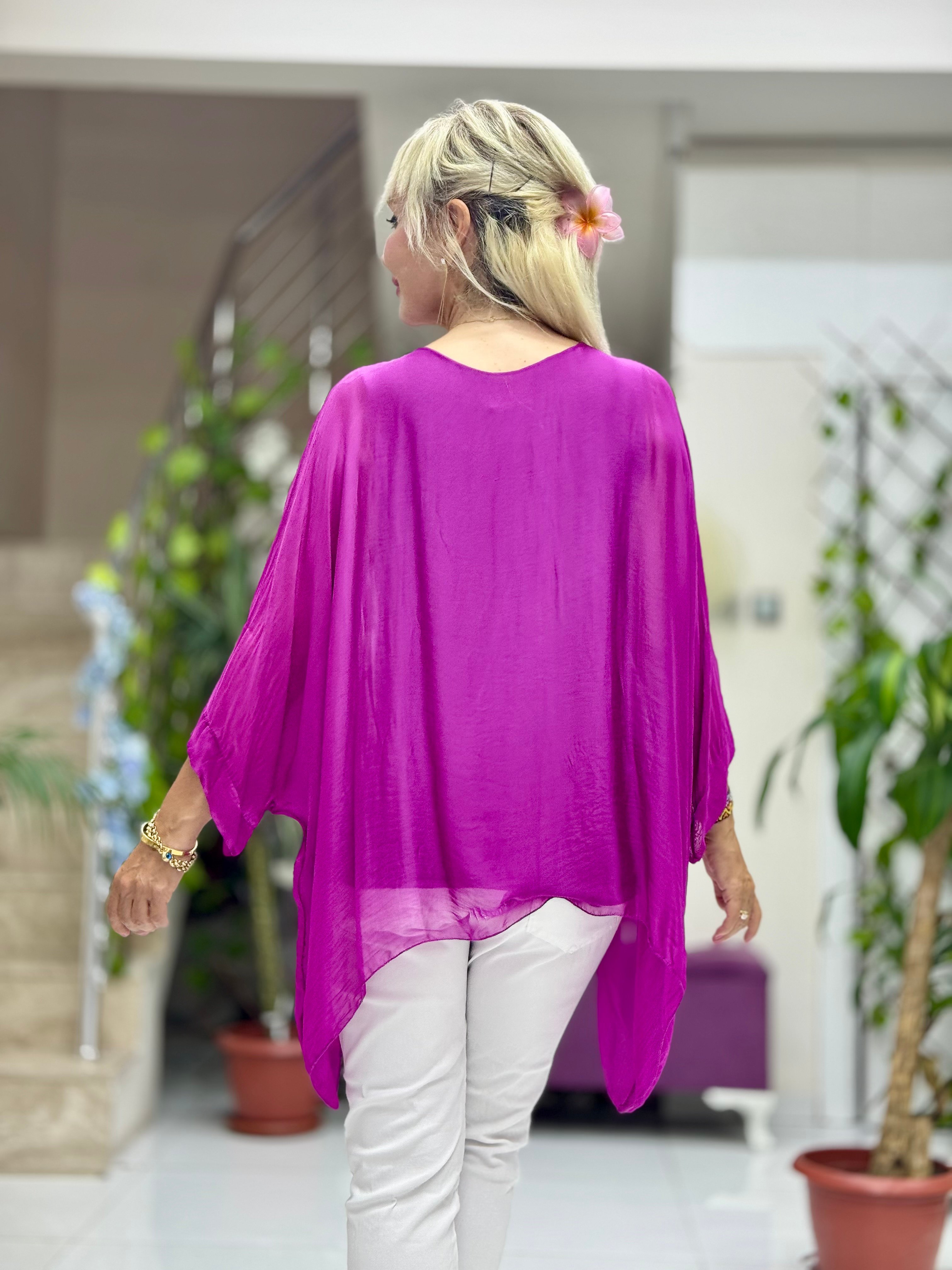 Nb502028 İtalyan İpek Bluz Fuşya