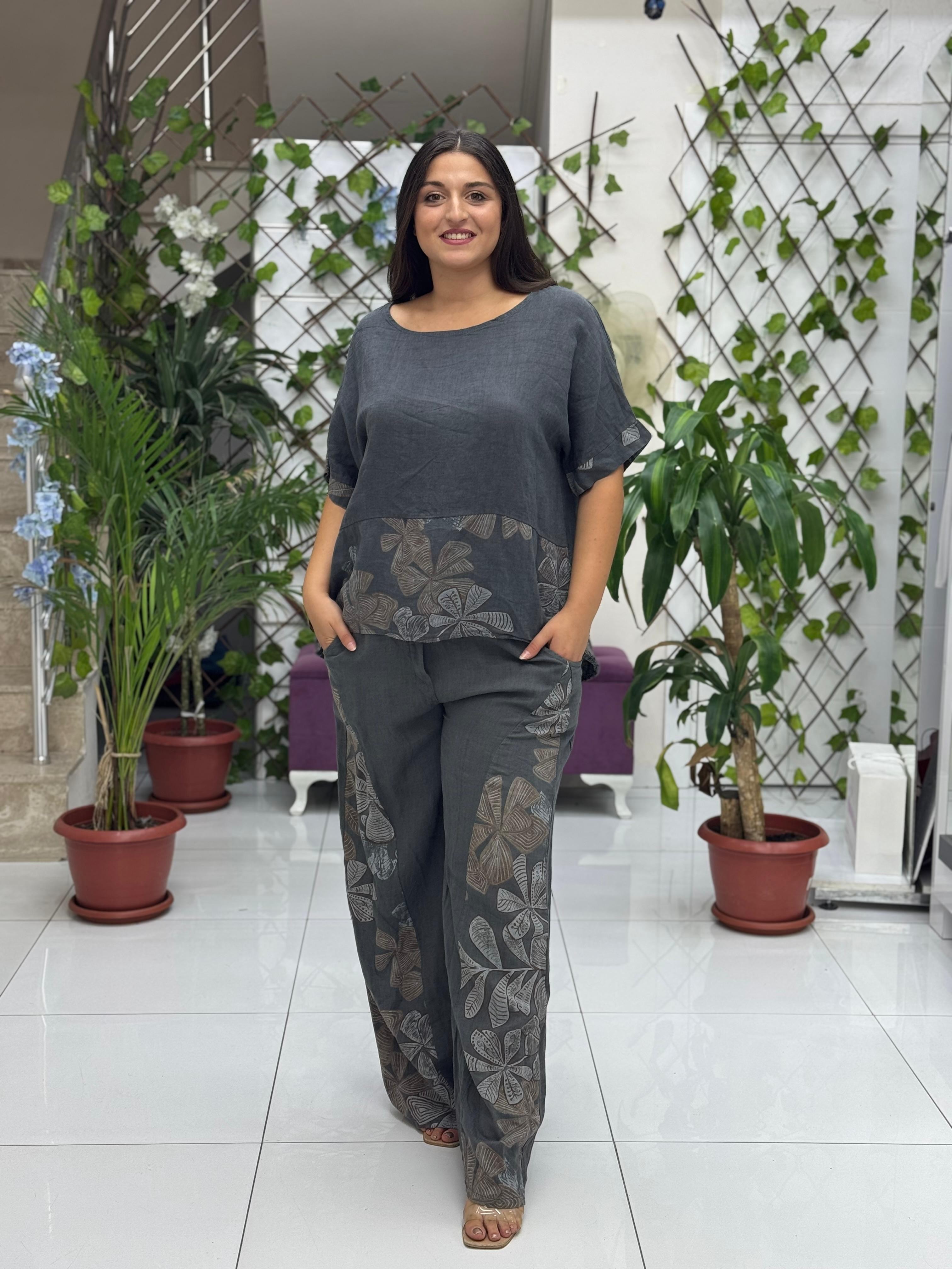N10661 Traje Italiano Lino Ciruela