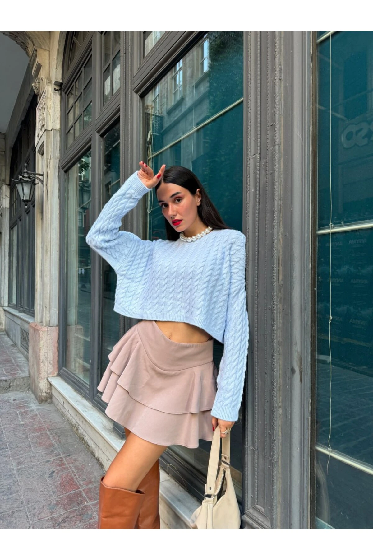 Kablo Örgü Crop Triko Kazak – Butik Koleksiyon