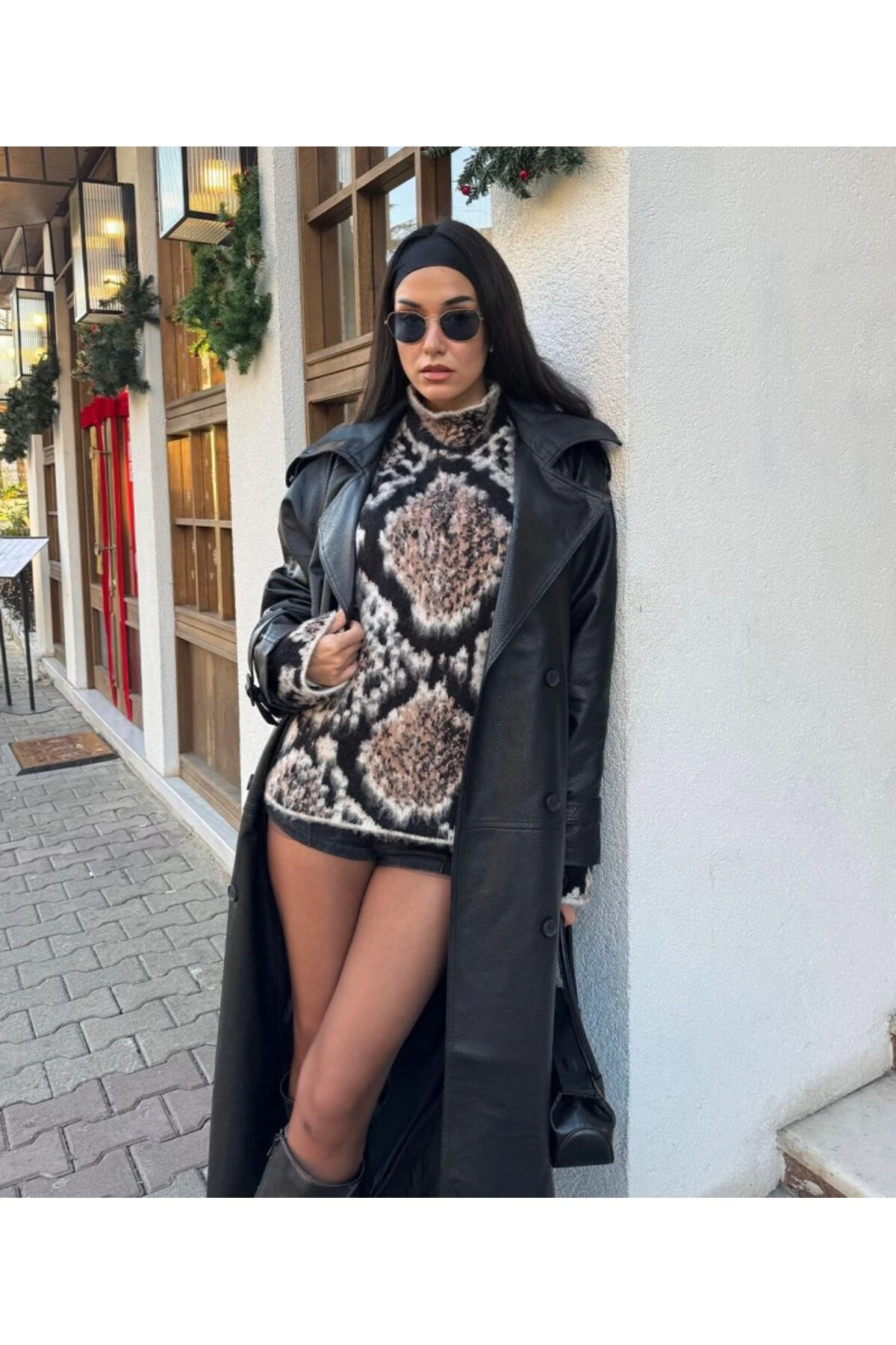 Geometrik Desenli Tüylü Triko Kazak – Butik Koleksiyon