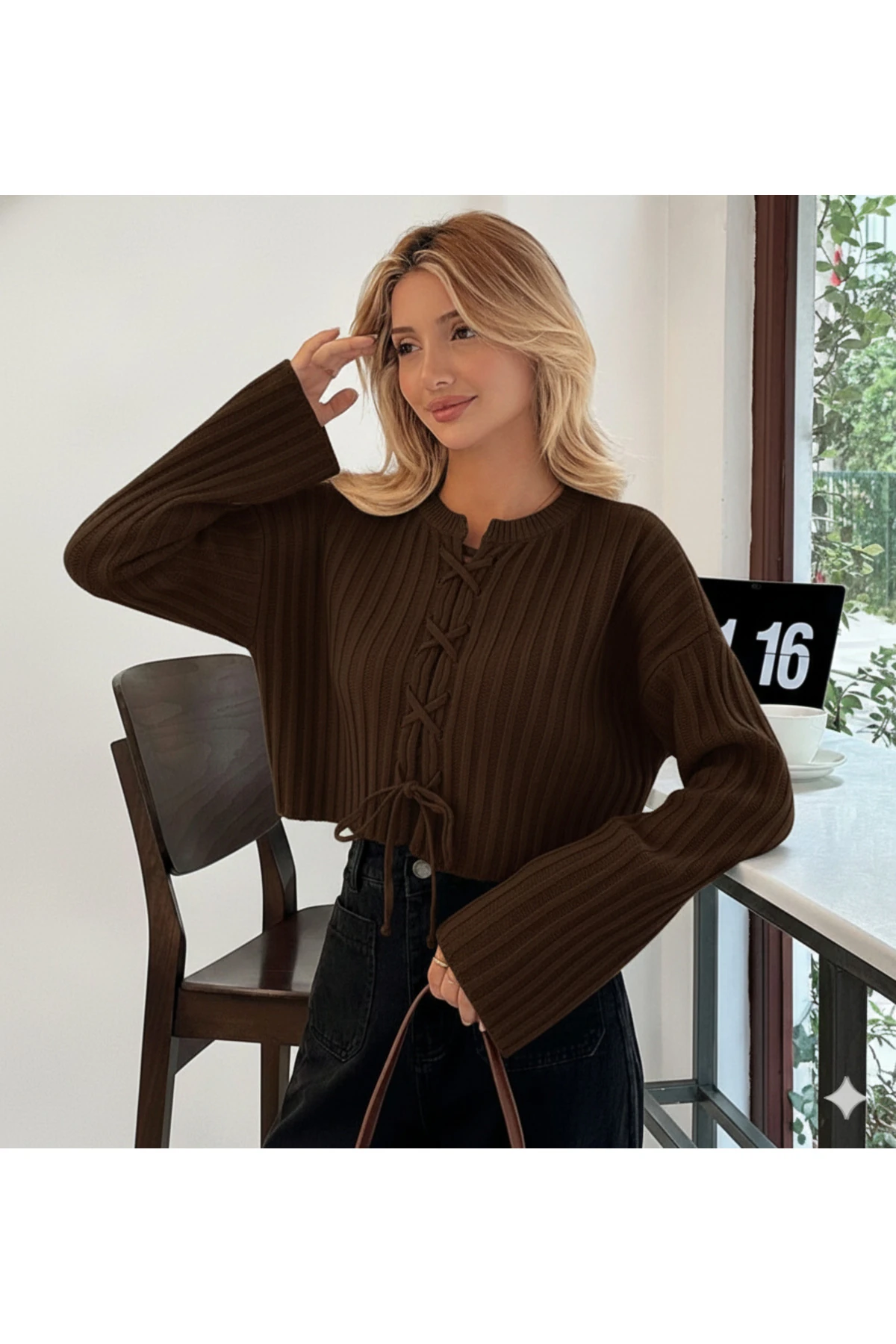 Bağcıklı Fitilli Crop Triko Kazak – Butik Koleksiyon