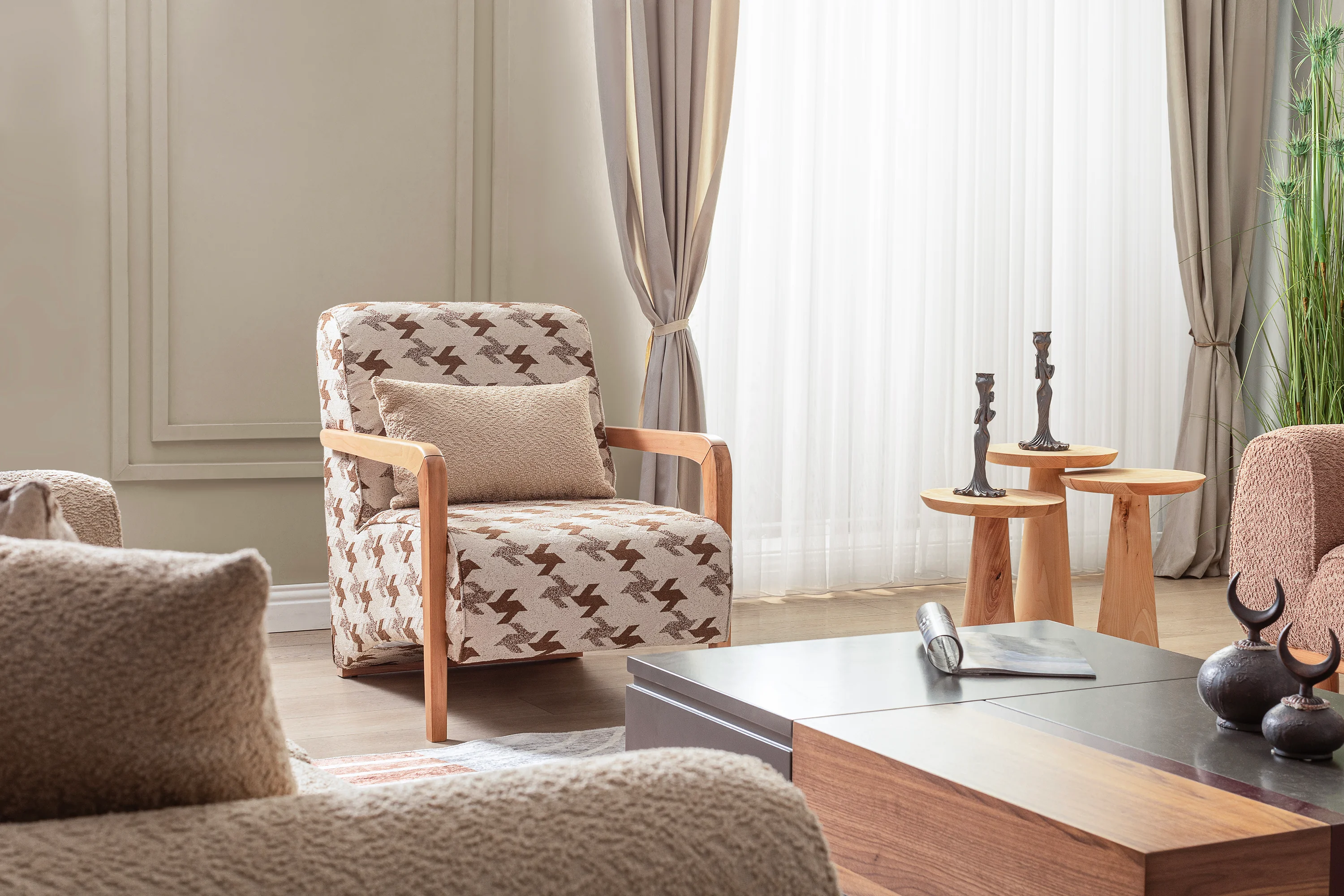 Bornova Naturel Metal Koltuk Takımı