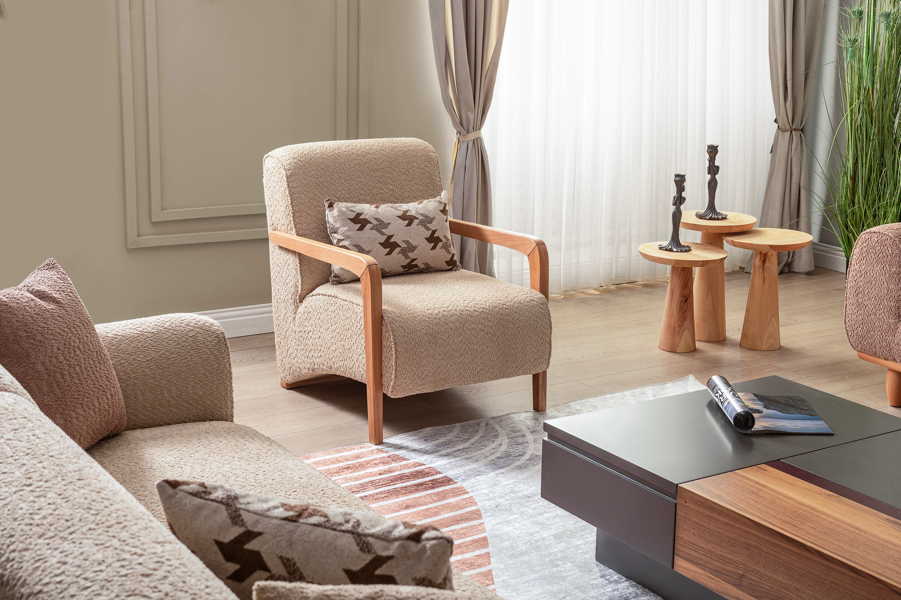 Bornova Naturel Metal Koltuk Takımı