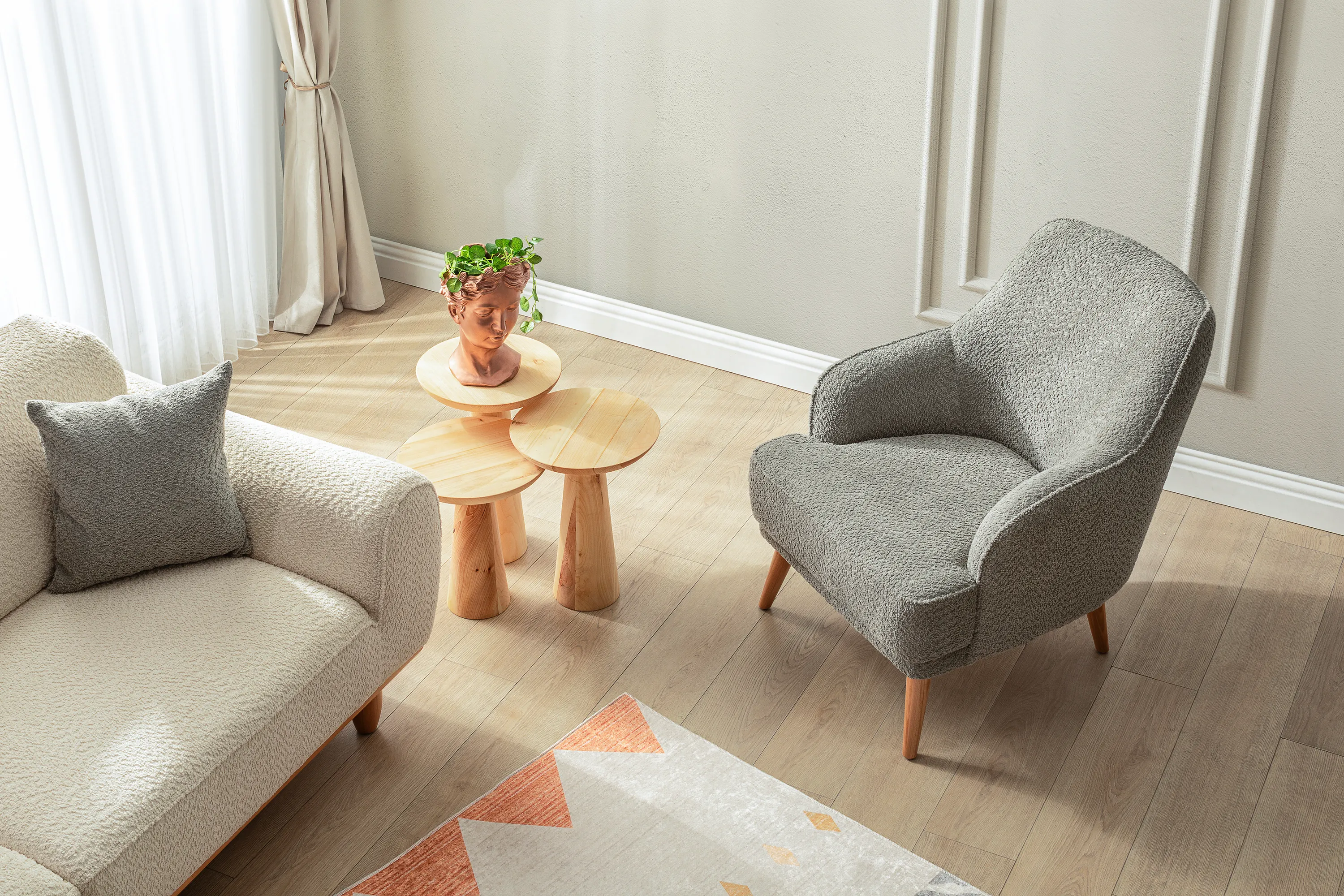 Bornova Naturel Ahşaplı Koltuk Takımı 