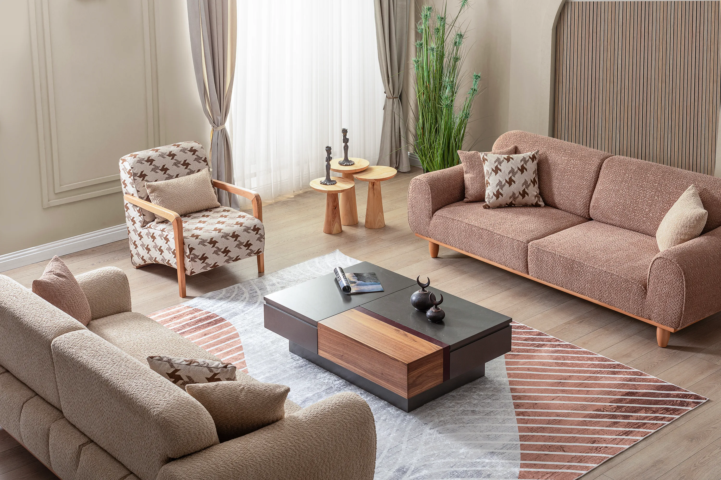 Bornova Naturel Metal Koltuk Takımı