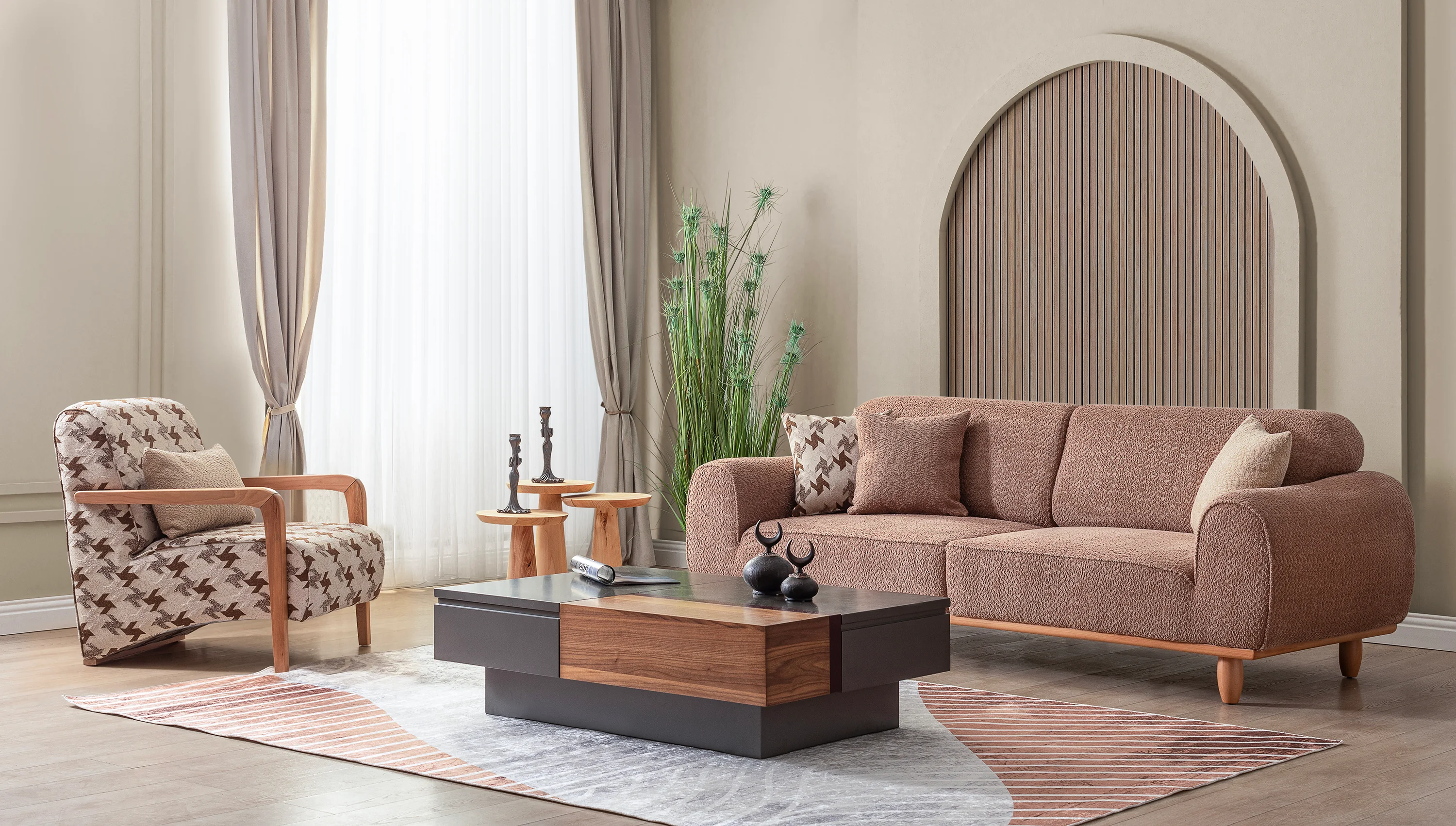 Bornova Naturel Metal Koltuk Takımı