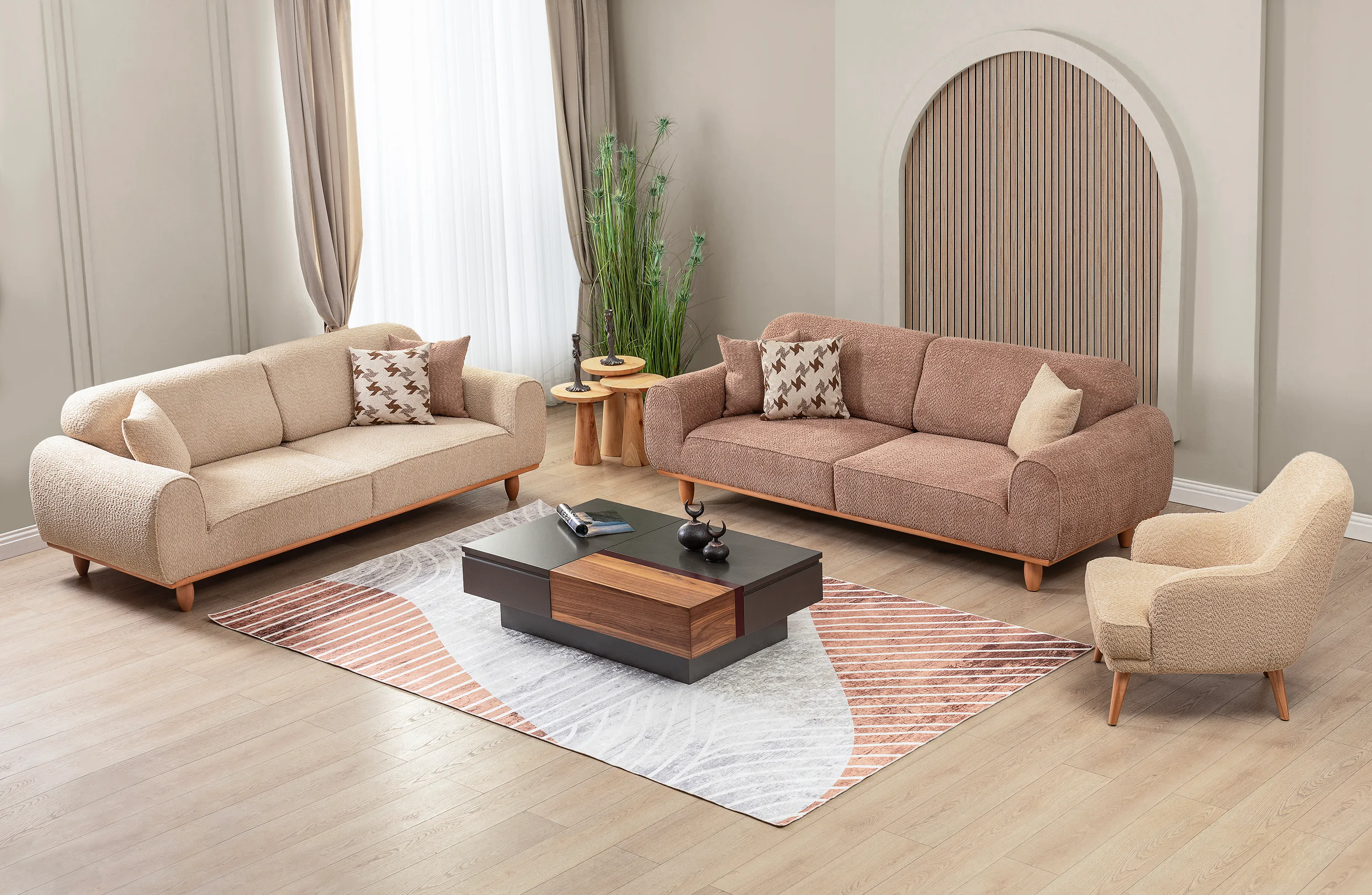 Bornova Naturel Metal Koltuk Takımı