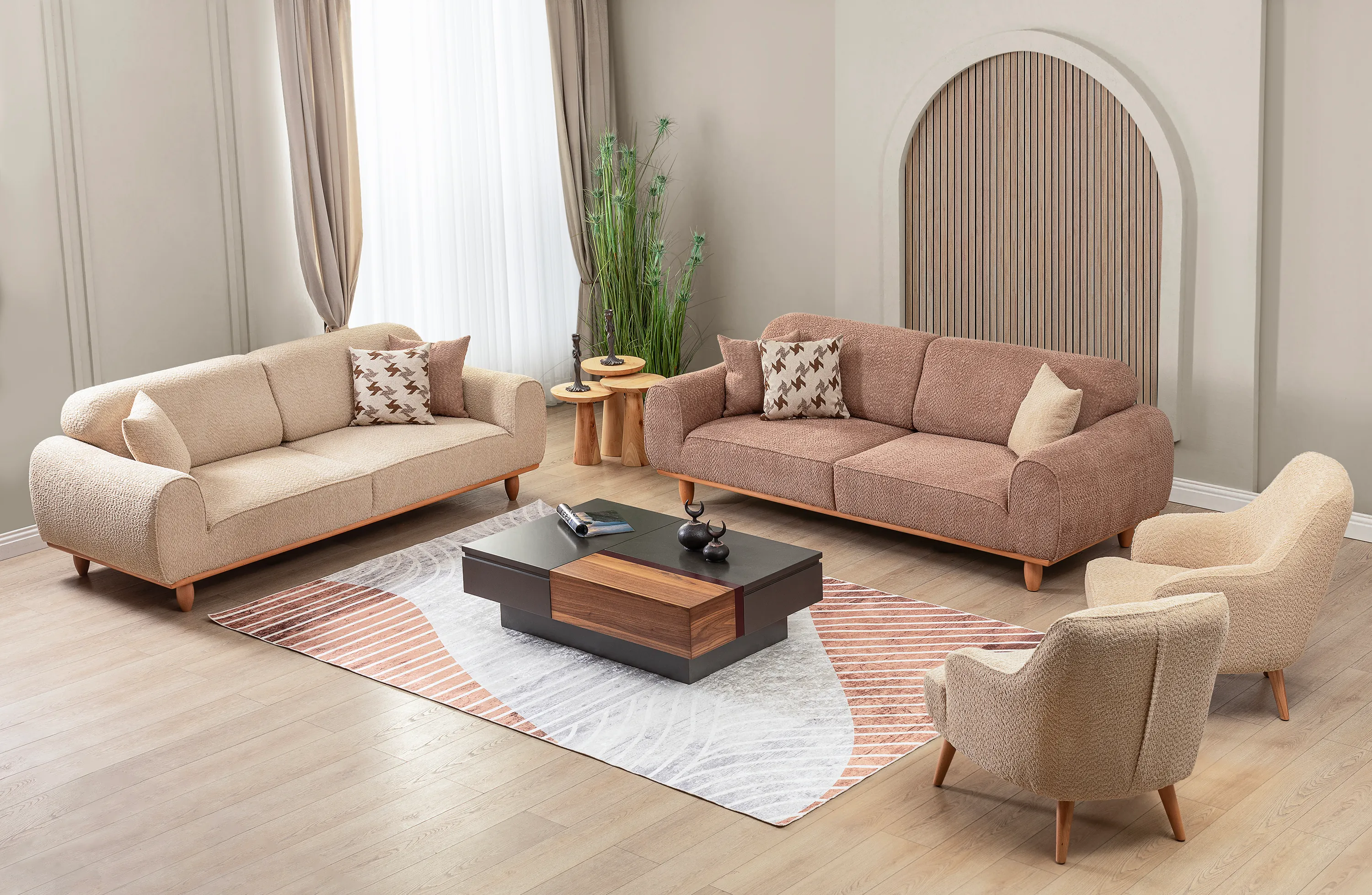 Bornova Naturel Metal Koltuk Takımı