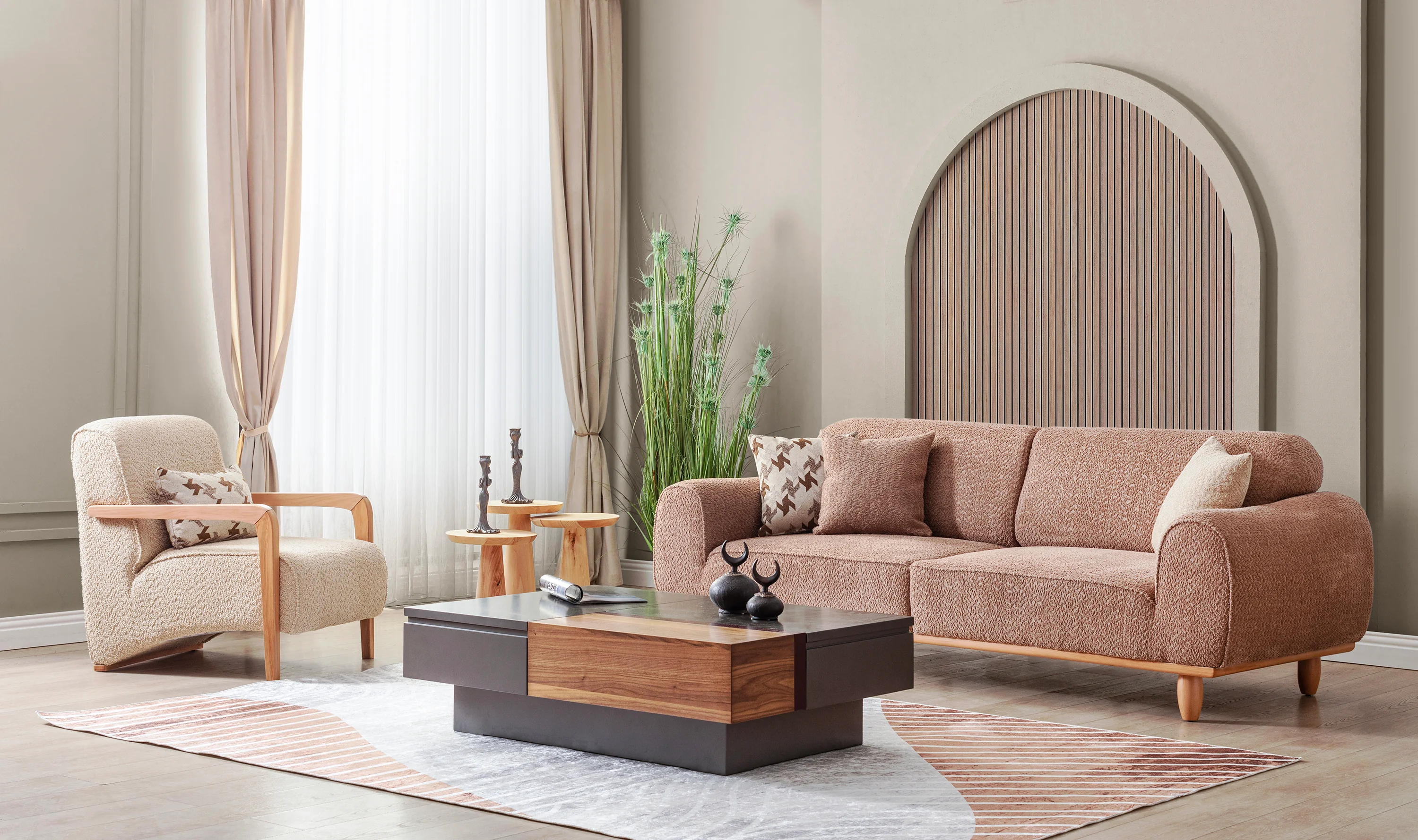 Bornova Naturel Metal Koltuk Takımı