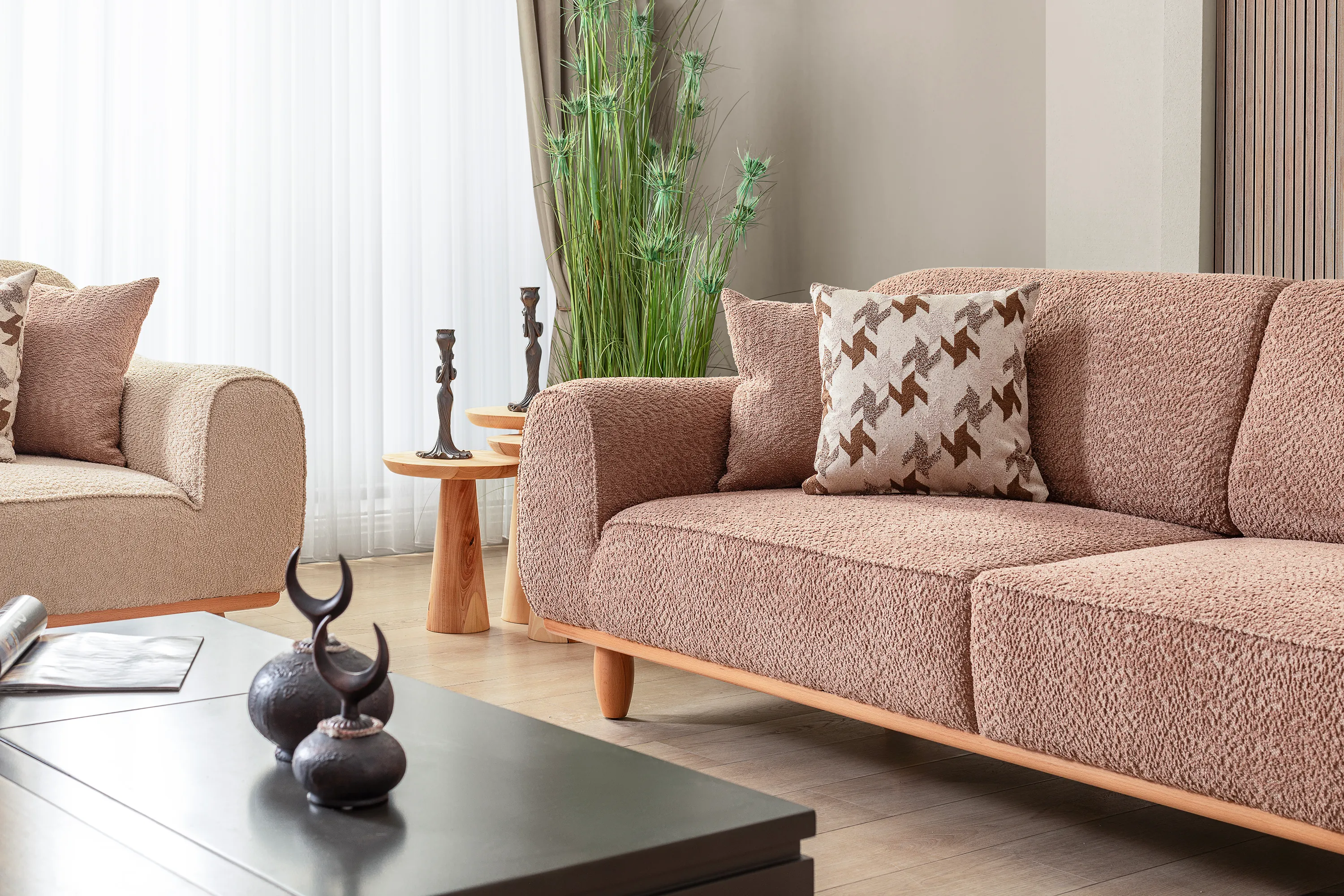 Bornova Naturel Metal Koltuk Takımı