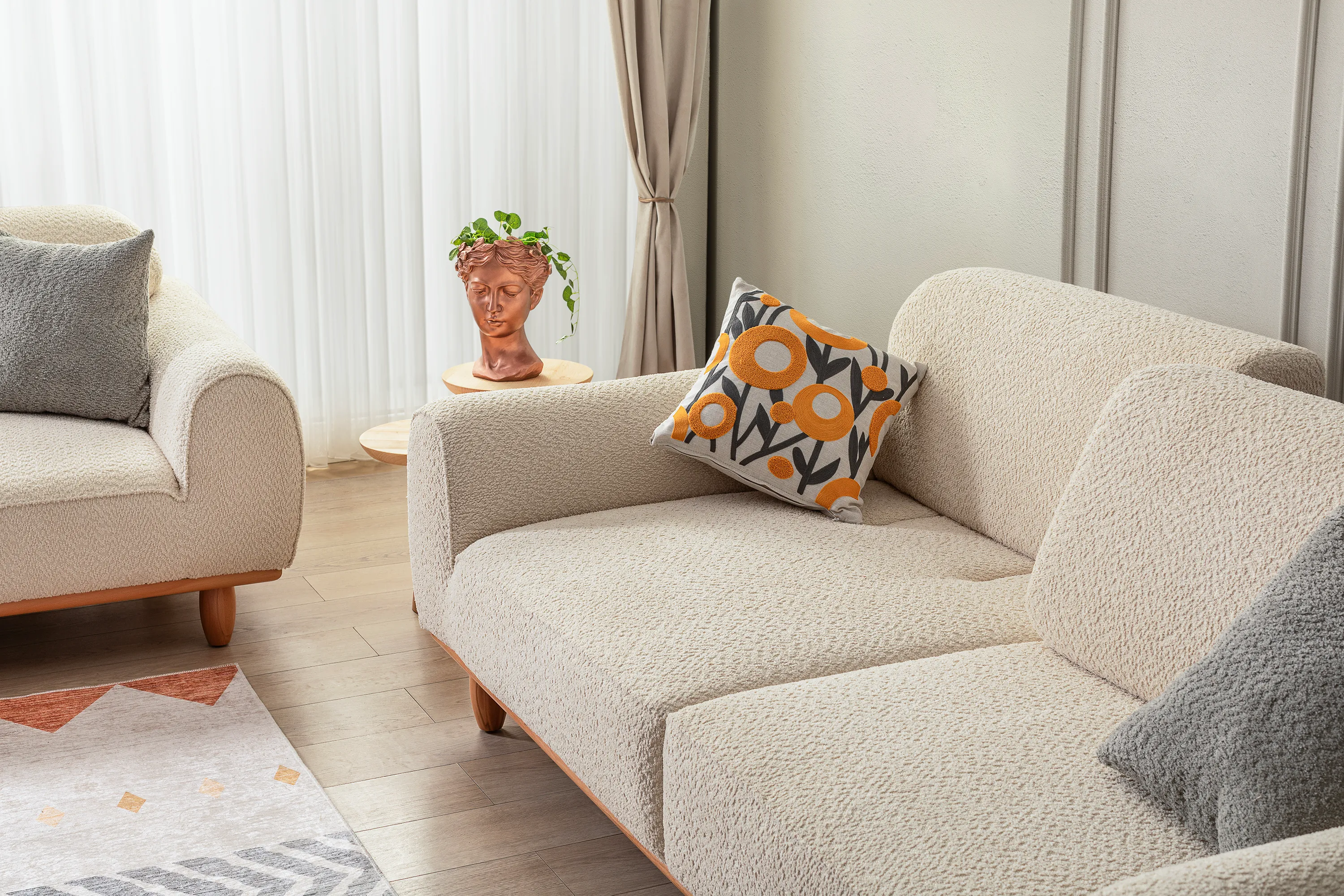 Bornova Naturel Ahşaplı Koltuk Takımı 