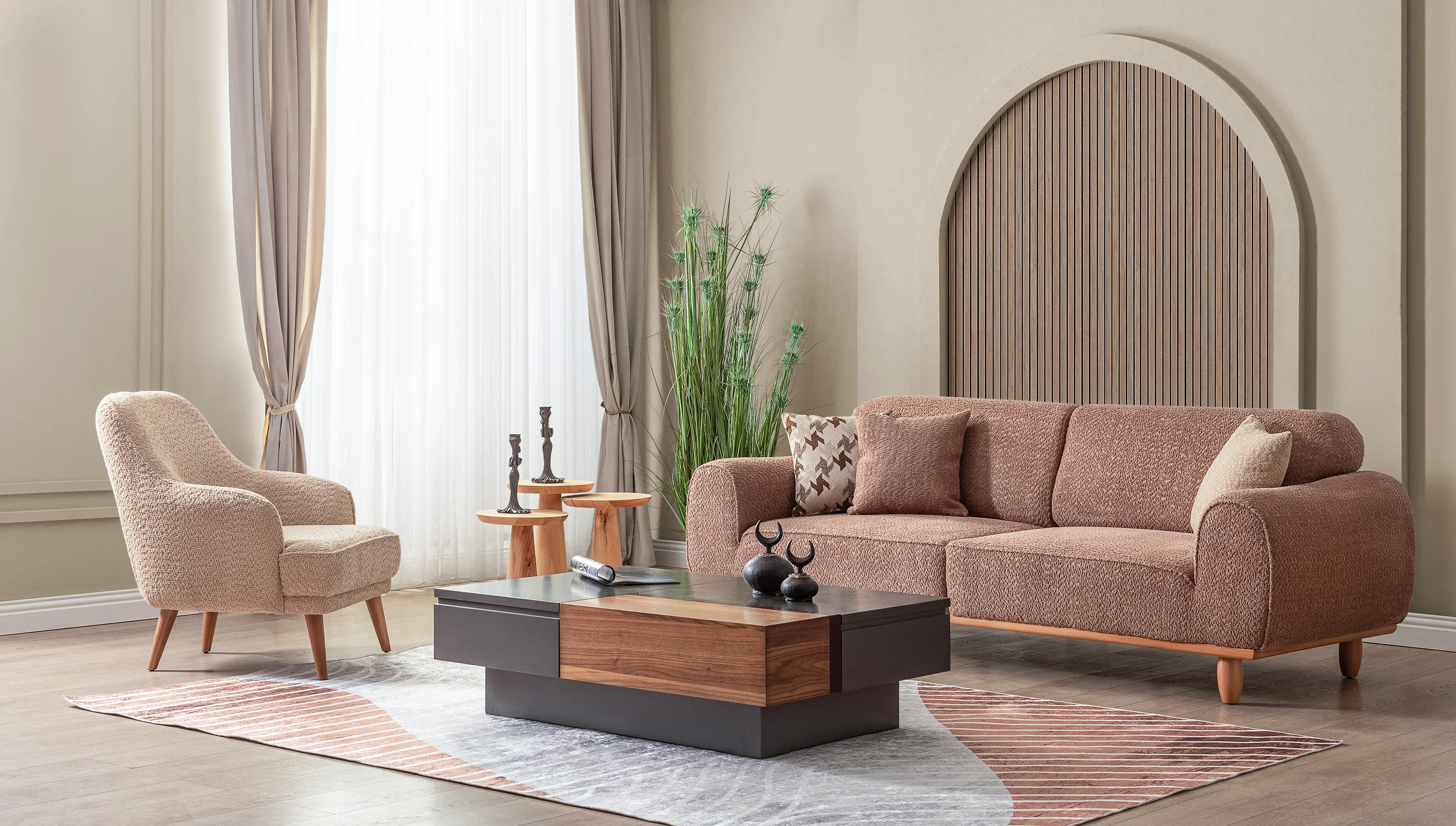 Bornova Naturel Metal Koltuk Takımı