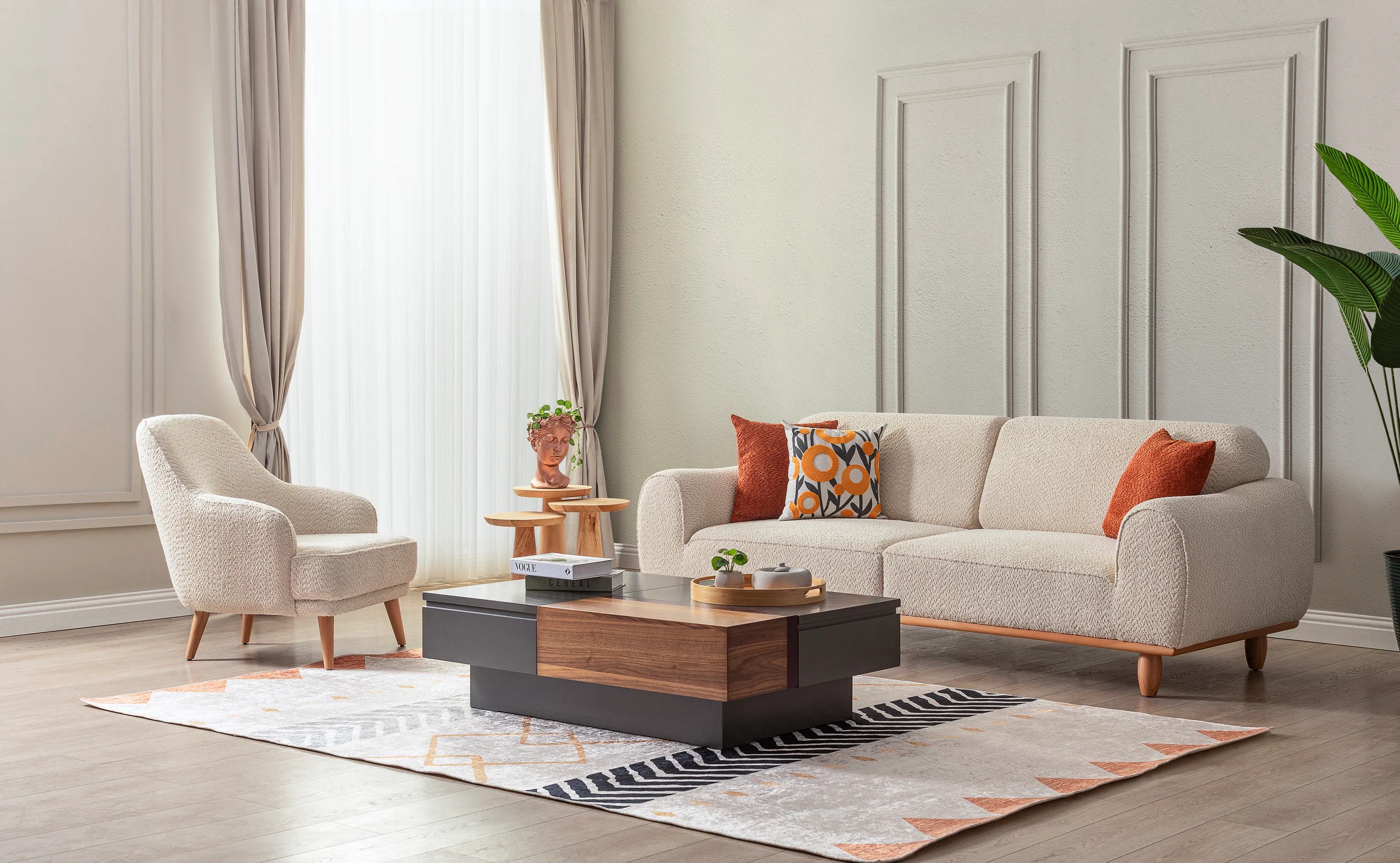 Bornova Naturel Ahşaplı Koltuk Takımı 