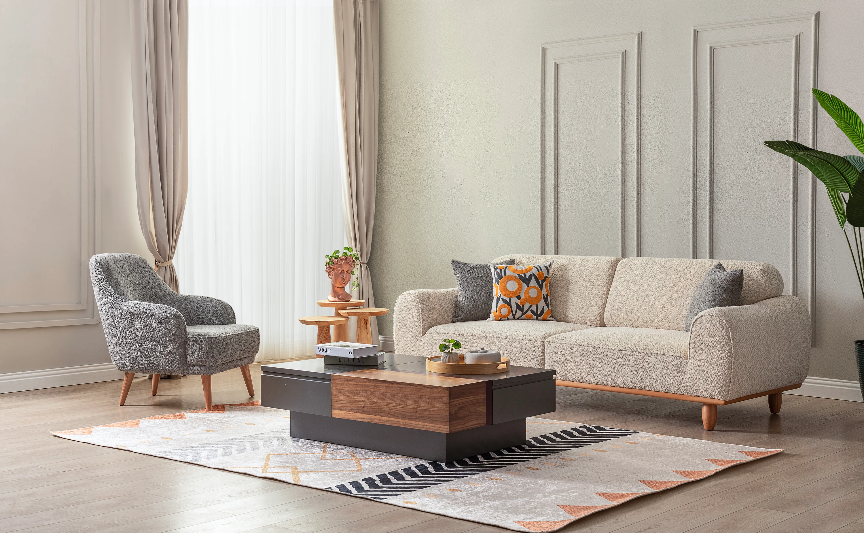 Bornova Naturel Ahşaplı Koltuk Takımı 