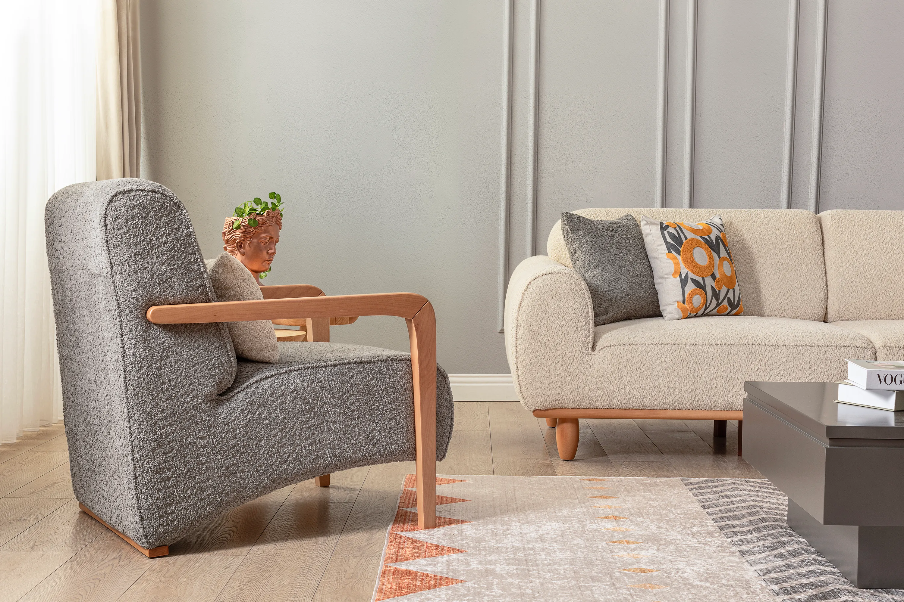 Bornova Naturel Ahşaplı Koltuk Takımı 