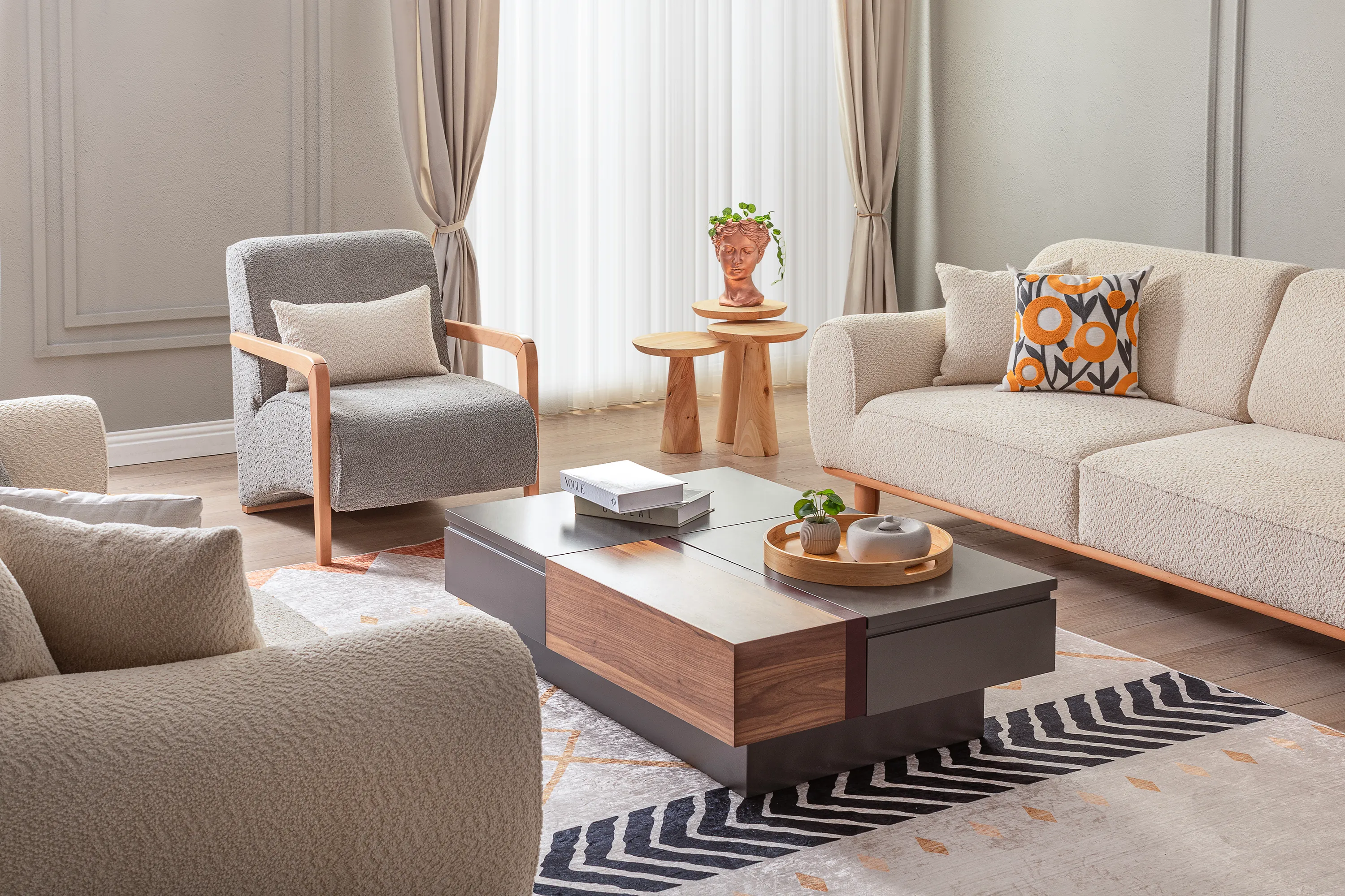 Bornova Naturel Ahşaplı Koltuk Takımı 