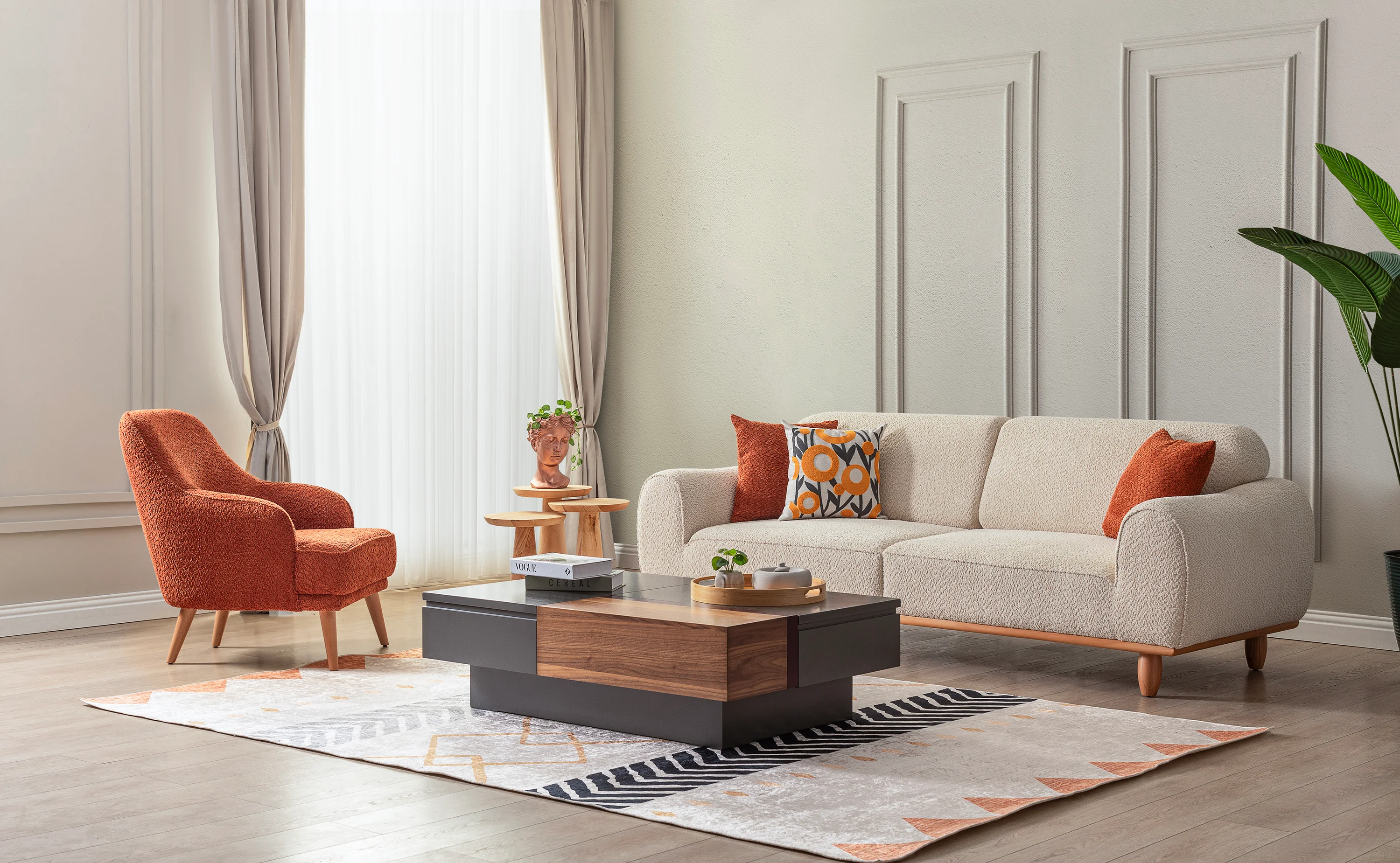 Bornova Naturel Ahşaplı Koltuk Takımı 