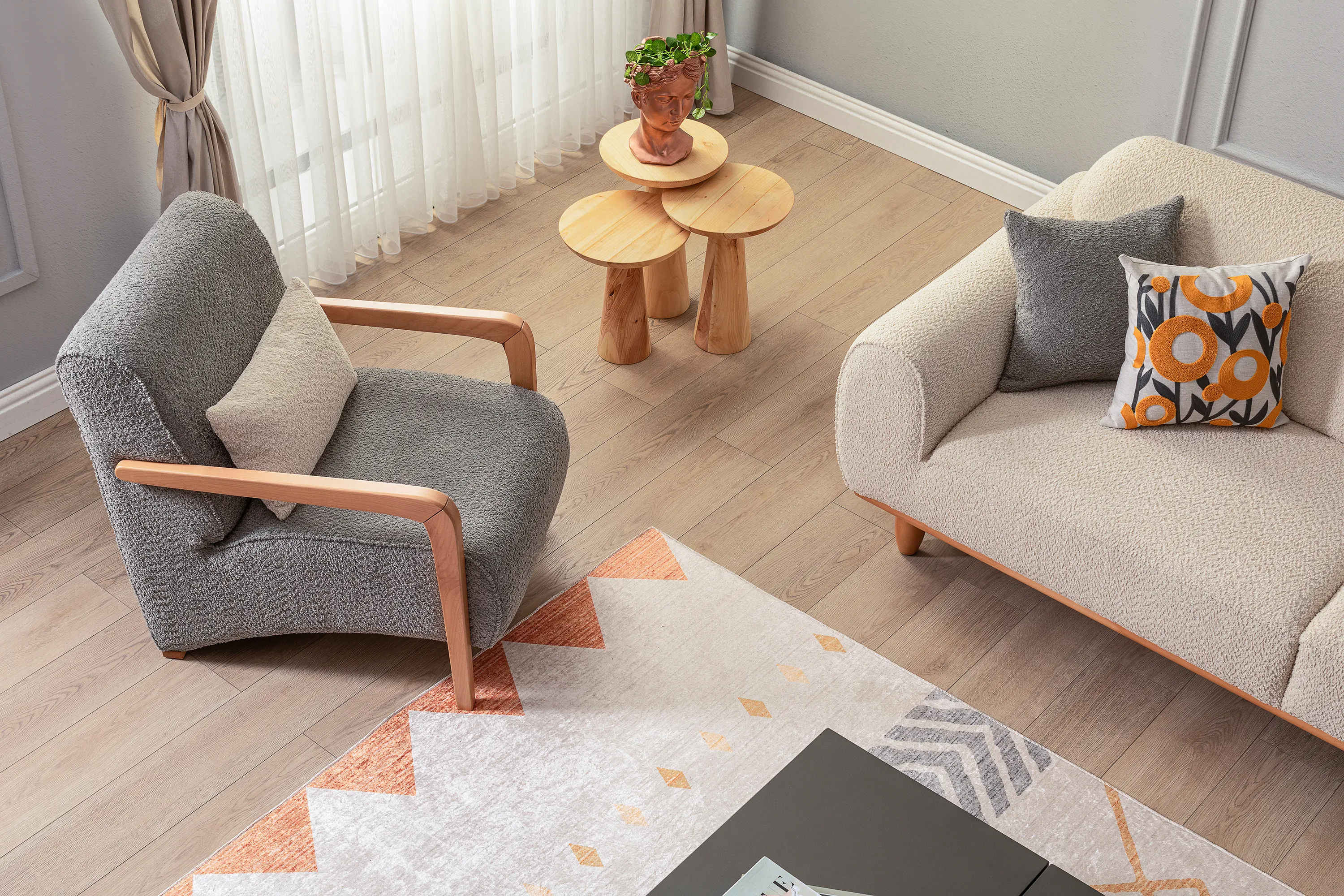 Bornova Naturel Ahşaplı Koltuk Takımı 