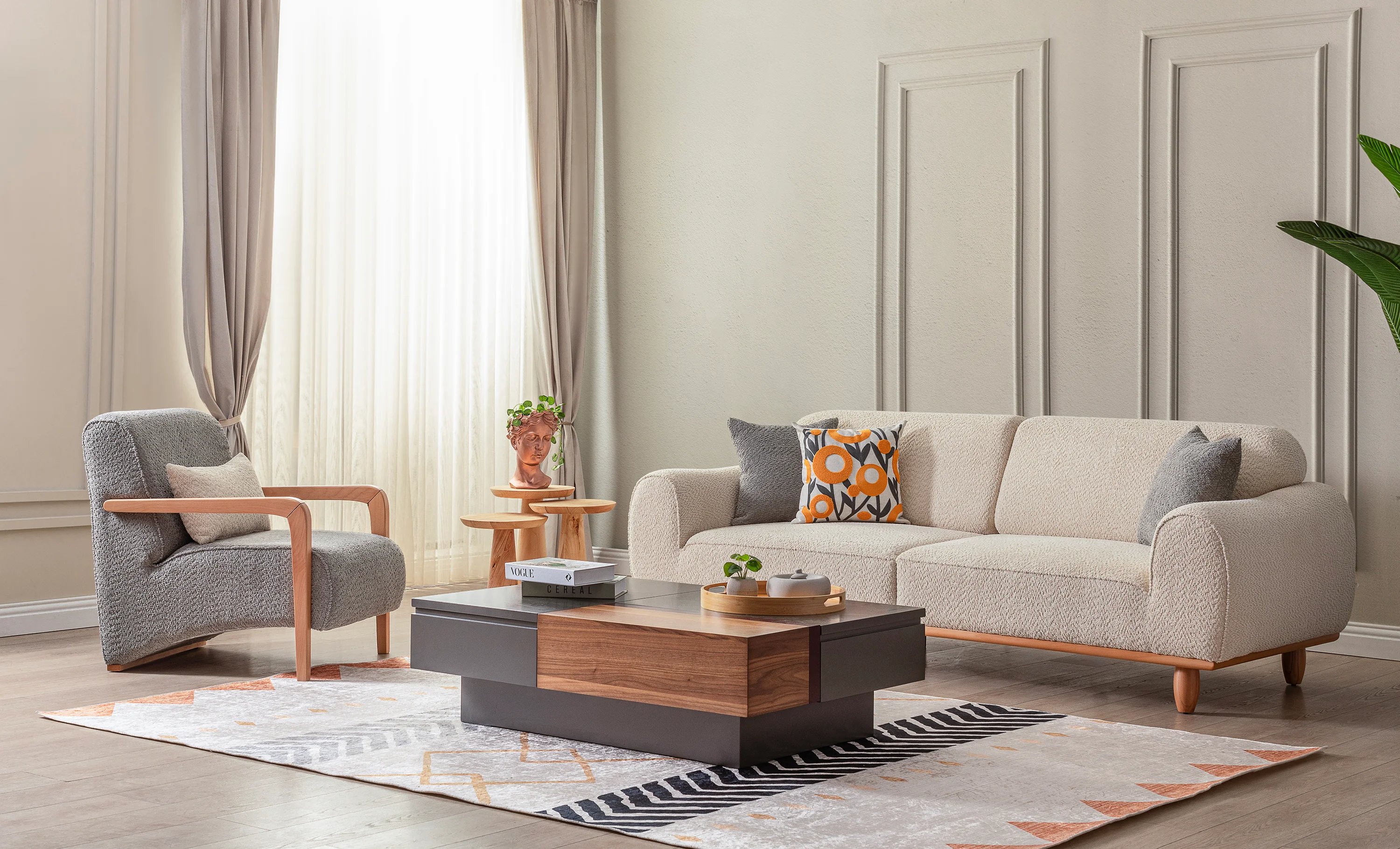 Bornova Naturel Ahşaplı Koltuk Takımı 