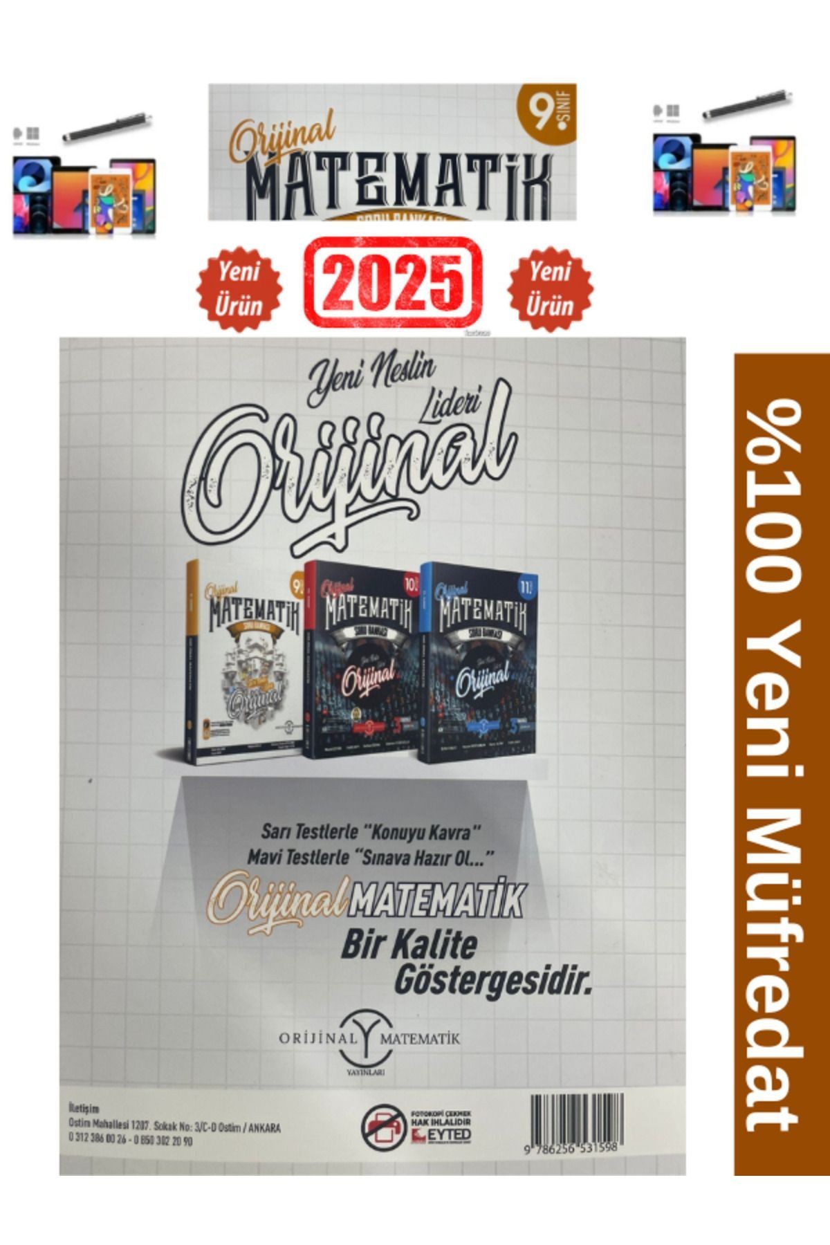 2025 9.Sınıf Matematik %100 Yeni Müfredat Soru Bankası+Kalemlik