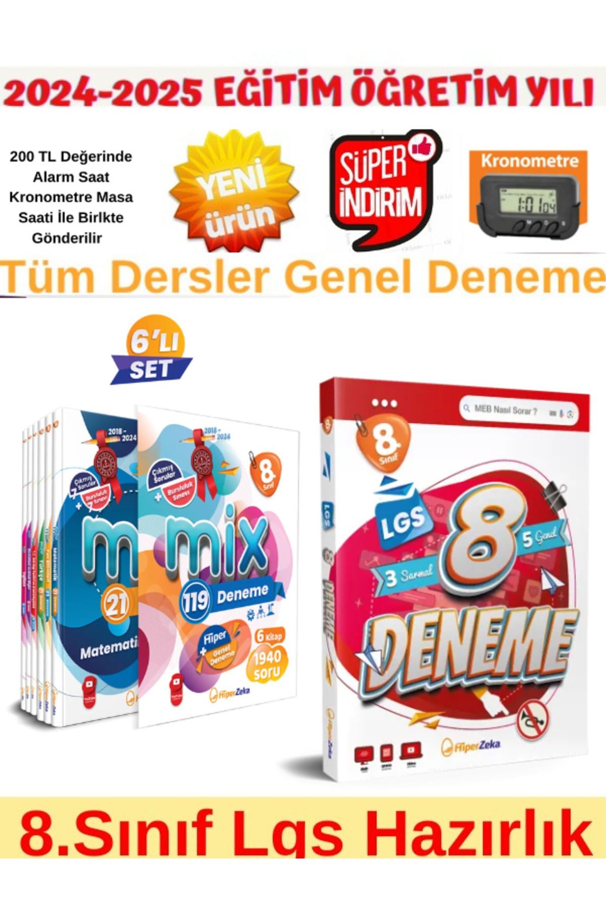 2025 8.Sınıf Mix 119 Deneme+Hiper Zeka 8.Sınıf Lgs Tüm Dersler 3+5 Deneme+Kronometre