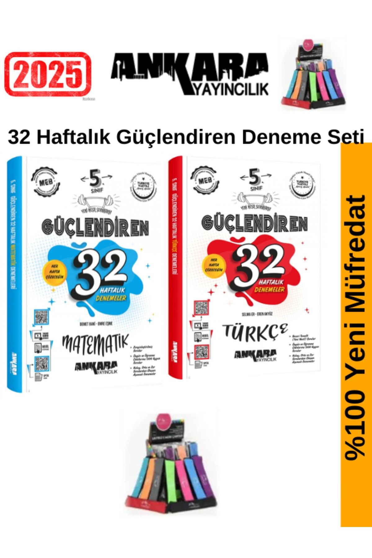 2025 5.Sınıf Güçlendiren Matematik-Türkçe 32 Haftalık Deneme Seti+Kalemlik