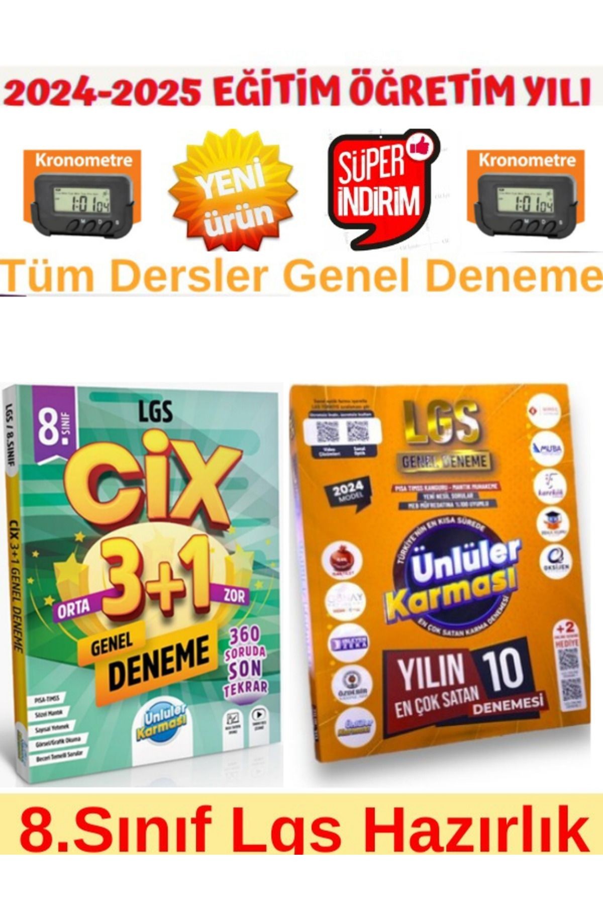 Ünlüler 8.Sınıf Cix 3+1 Lgs Tüm Ders 3+1 Deneme+Ünlüler 8.Sınıf 10+5 Farklı Yayın Karma Deneme