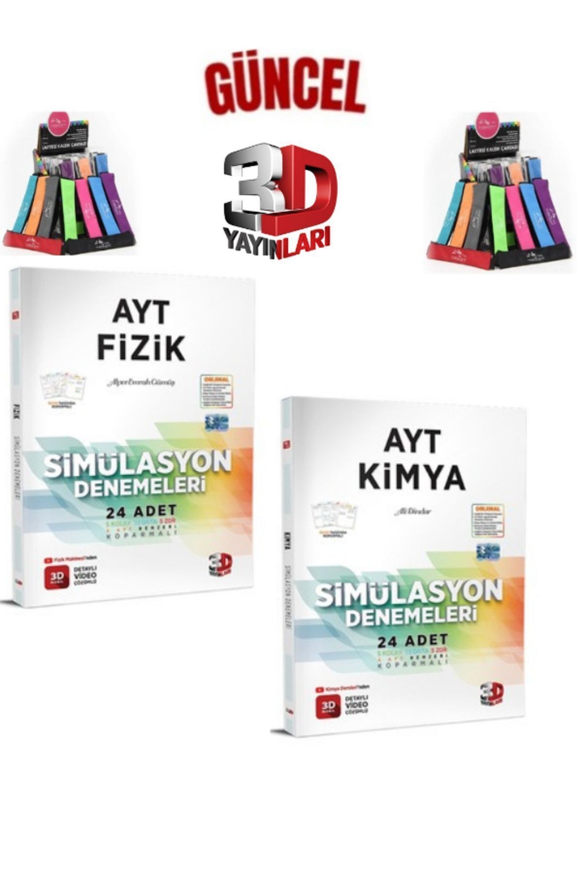 2025 3D Çözüm Ayt Fizik(24)-Kimya(24) 48 Adet Koparmalı Deneme Seti+Cambridge Kalemlik