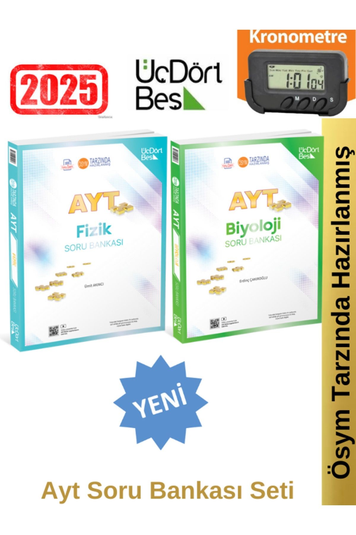 2025 Ayt Fizik-Biyoloji Video Çözümlü Soru Bankası Seti(2 Kitap)Yeni Ürün+Kronometre