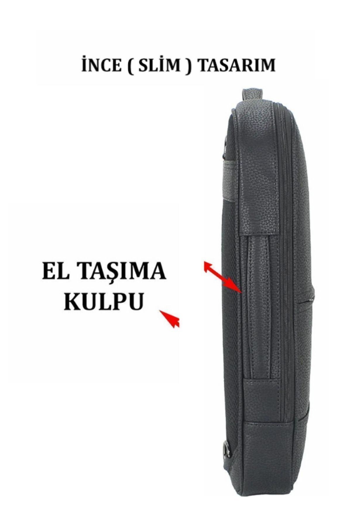 15.6-16 İnç-6 Bölmeli-El-Sırt-Laptop Uyumlu -Suni Deri-Ortapedik Siyah Renk Çanta