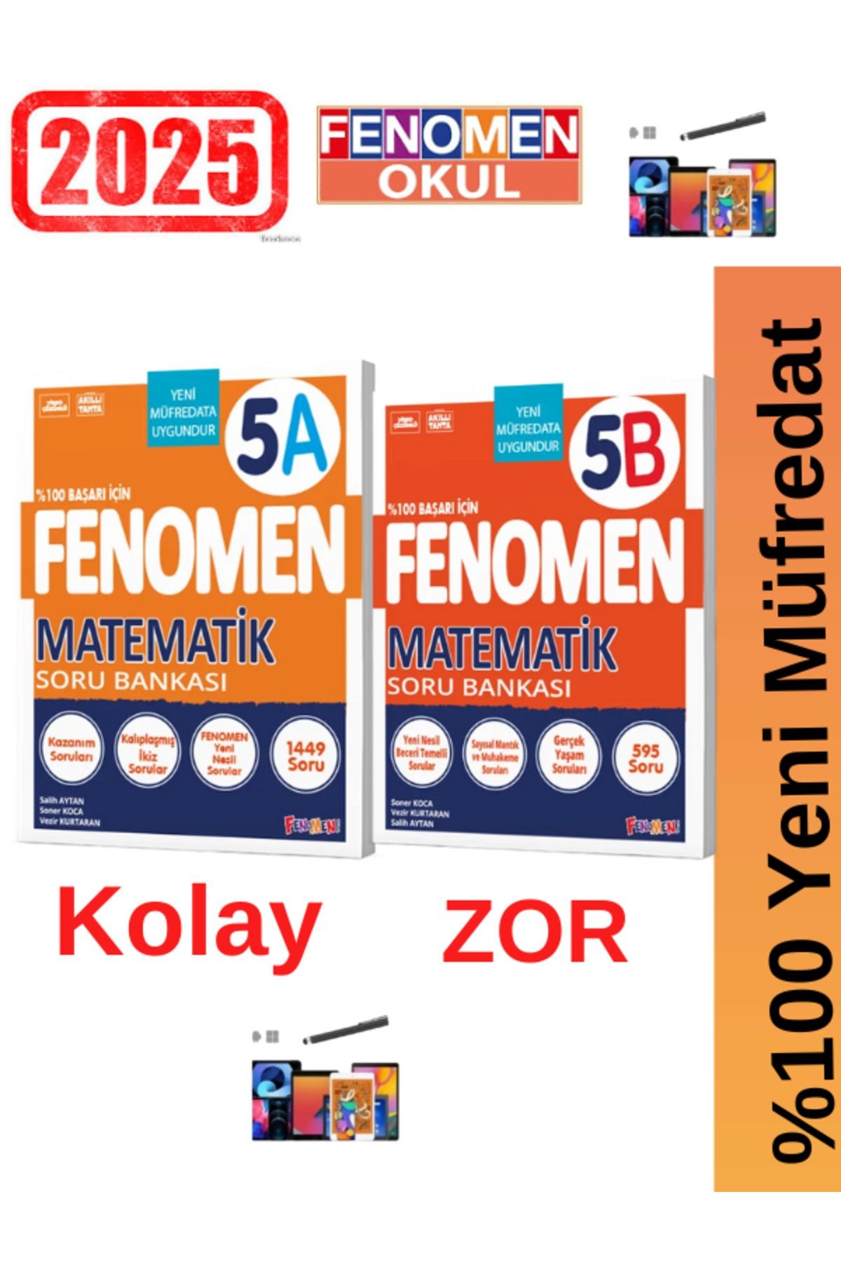 2025 5.Sınıf Matematik(AB) Kolay-Zor (1449-595)Soru %100 Yeni Müfredat Soru Bankası Seti+Kalem
