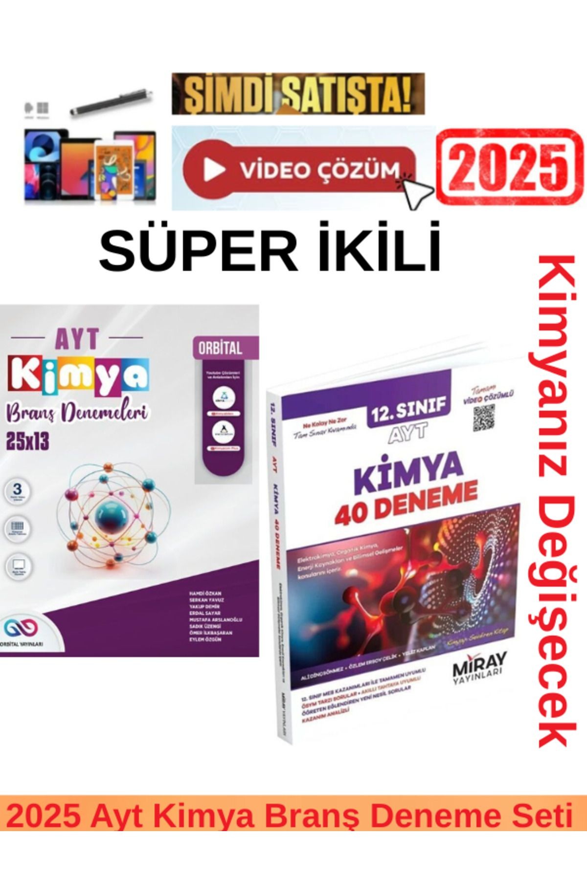 2025 Ayt Kimya 25x13 Branş Deneme+Miray Ayt Kimya 12.Sınıf 40 Branş Deneme Seti+Kalem