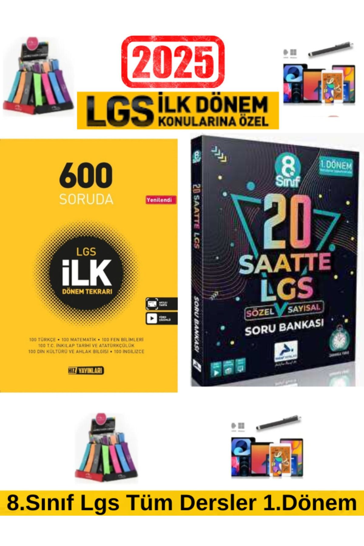 2025 8.Sınıf Lgs 600 Soruda 1.Dönem Tekrar+Paraf Lgs 20 Saatte Sayısal-Sözel Soru Bankası+Kalem