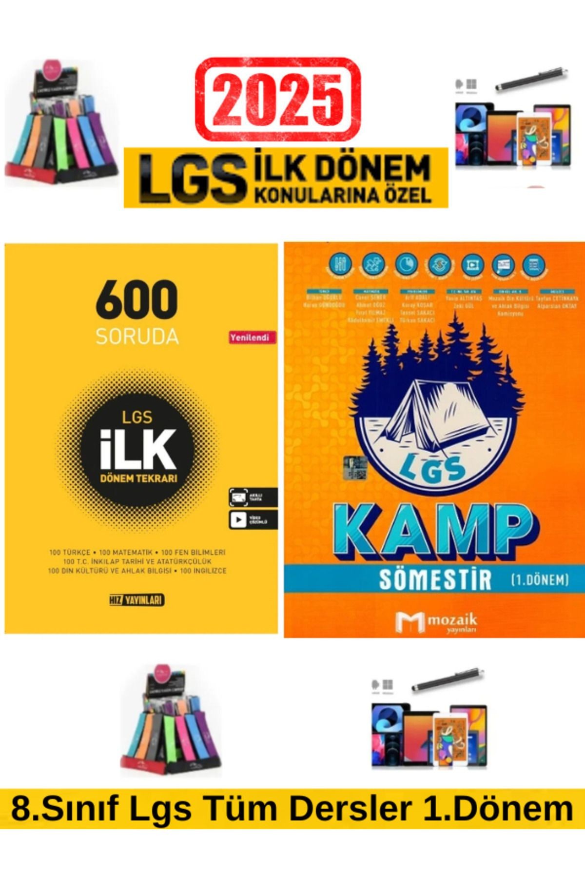 2025 8.Sınıf Lgs 600 Soruda 1.Dönem Tekrar+Mozaik Tüm Dersler 1.Dönem Kamp+Kalemlik