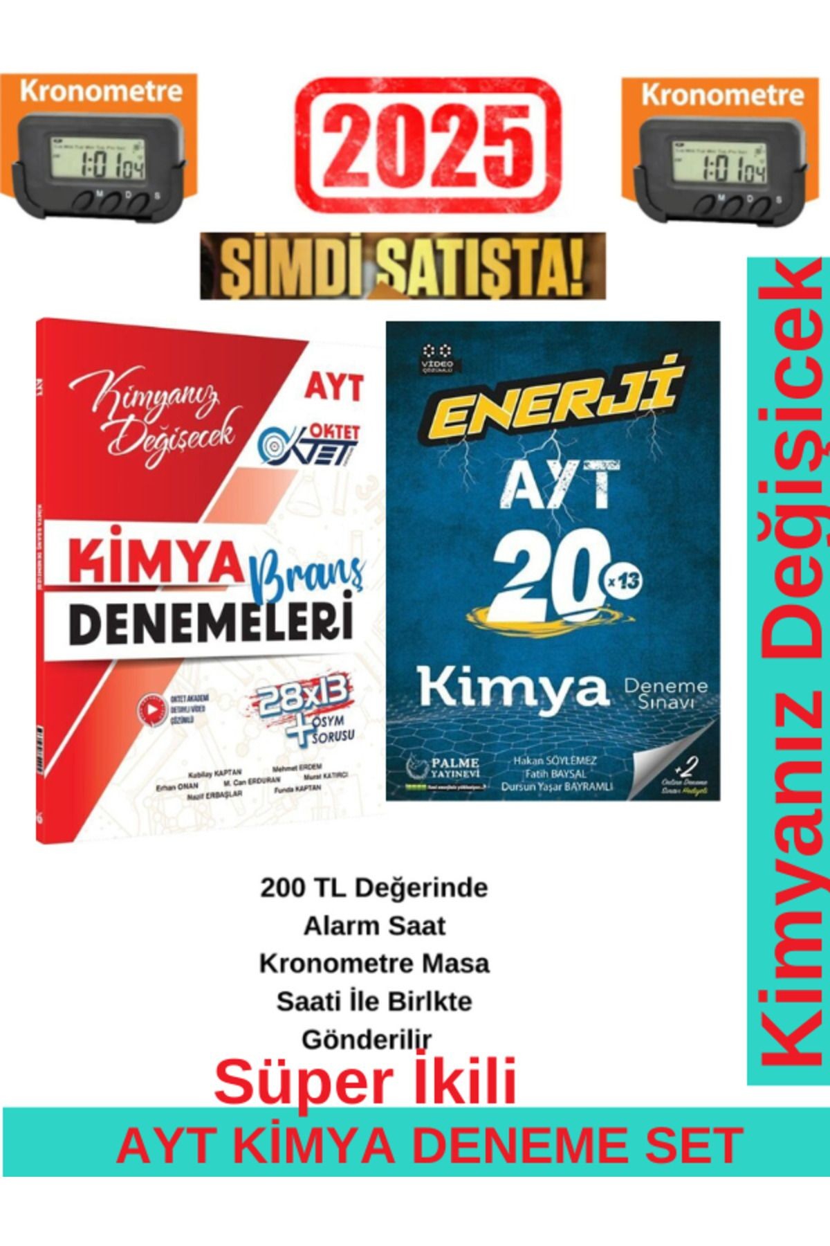 2025 Ayt Enerji 20 li Kimya Deneme+Oktet Yayınları AYT Kimya 28 x 13 Branş Deneme Seti+Kronometre