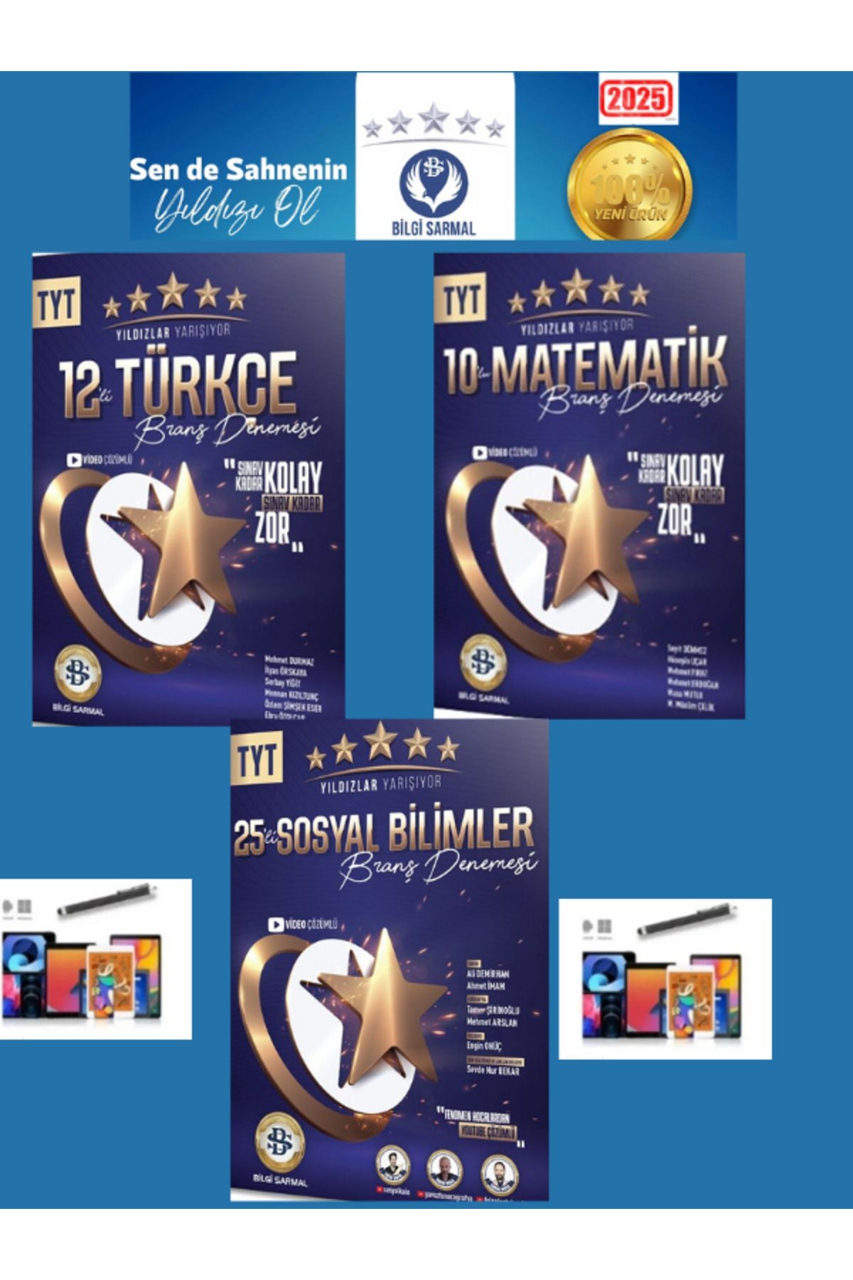 Güncel Tyt Türkçe 12-Matematik 10-Sosyal 25 Adet Yıldızlar Yarışıyor Branş Deneme Seti+Kalem