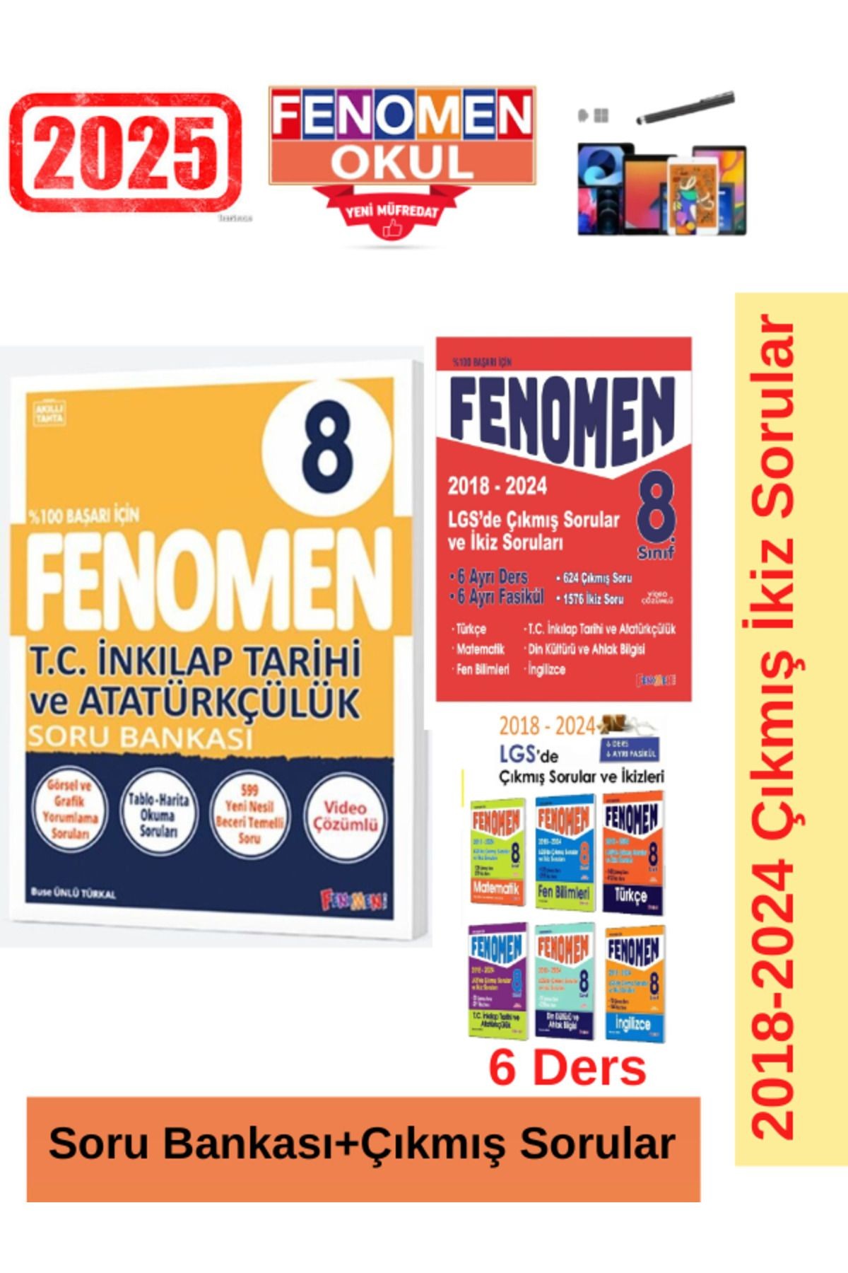 2025 8.Sınıf İnkilap Tarihi 599 Soru Bankası+Lgs 2018-2024  Çıkmış İkiz Soru Seti+Kalem