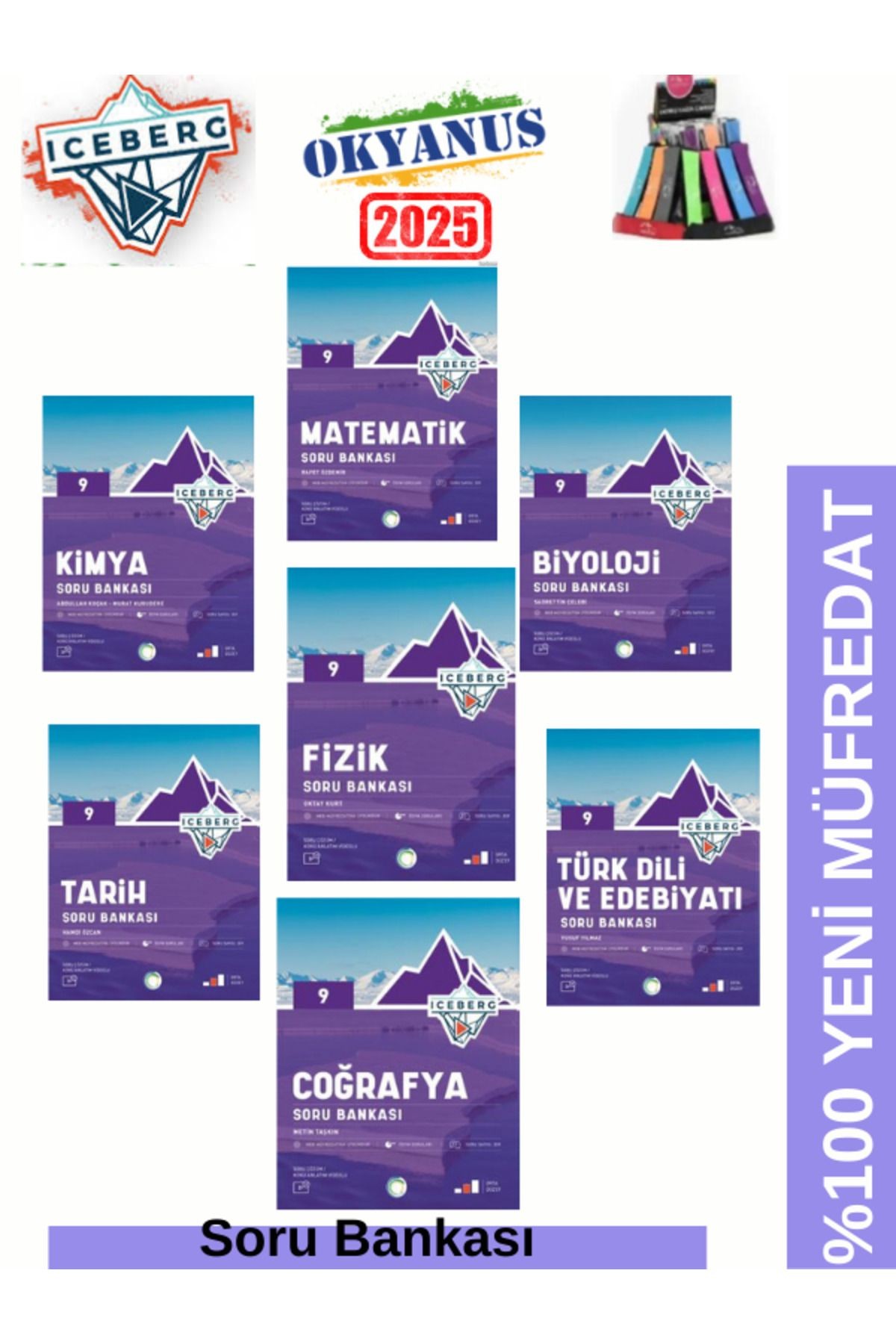 2025 9.Sınıf Iceberg Tüm Dersler M-E-F-K-B-T-C 7 Kitap %100 Yeni Soru Bankası Seti+Kalemlik